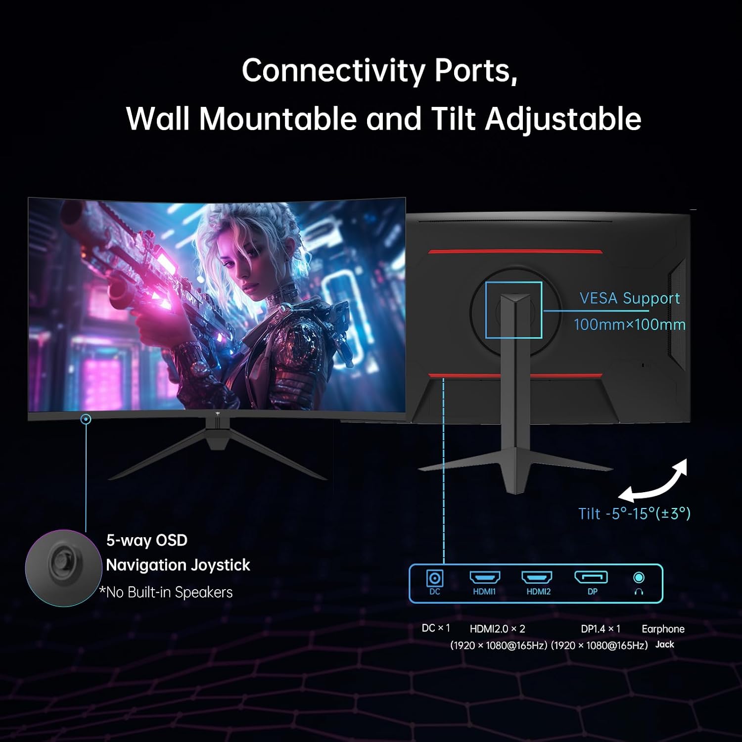 MONITOR CURVO PARA GAMING KTC H32S17C 32 PULGADAS FHD 165HZ - 5