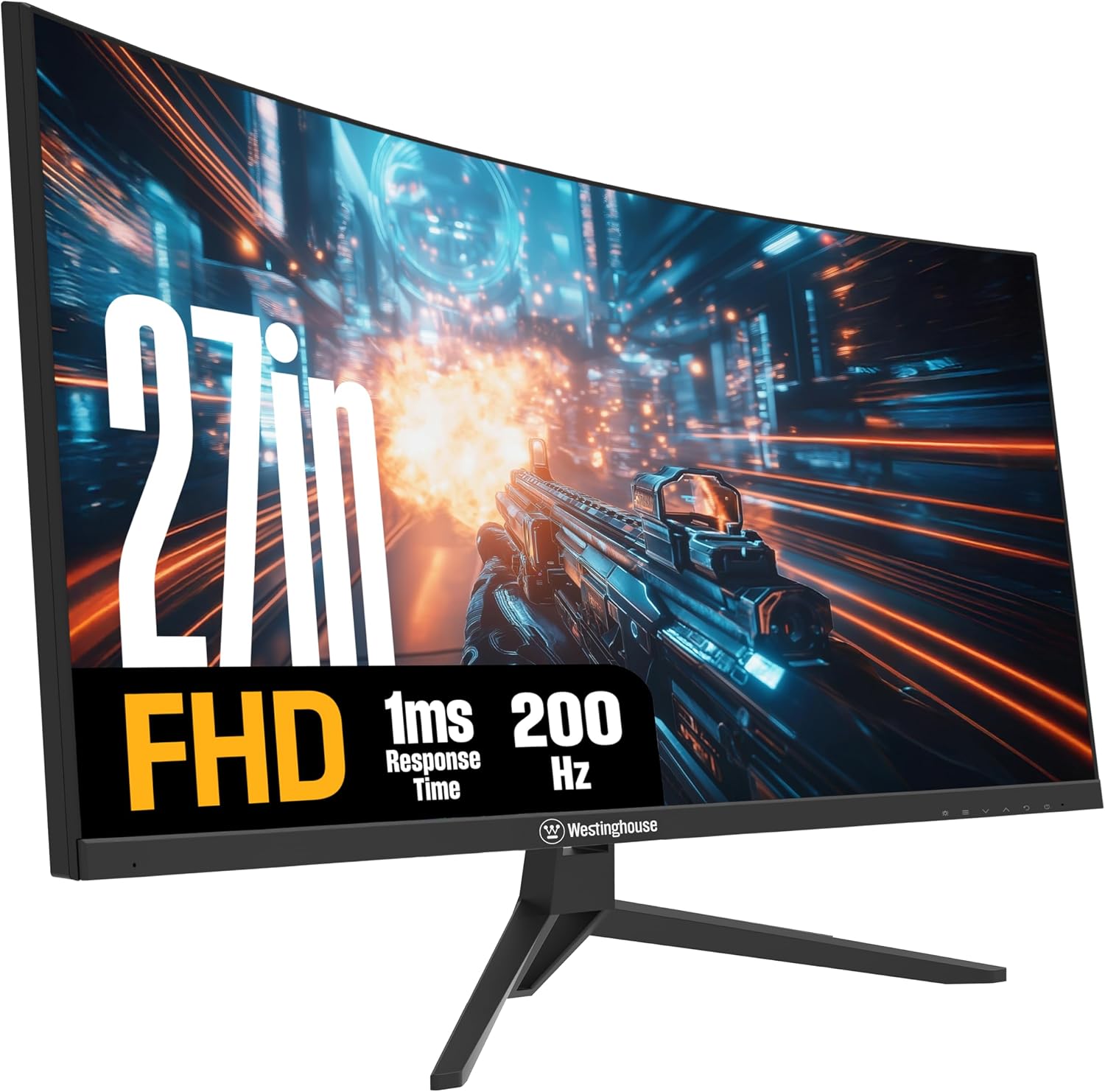MONITOR CURVO PARA GAMING WESTINGHOUSE 27 PULGADAS 200HZ 1MS FHD 1080P NEGRO - 1