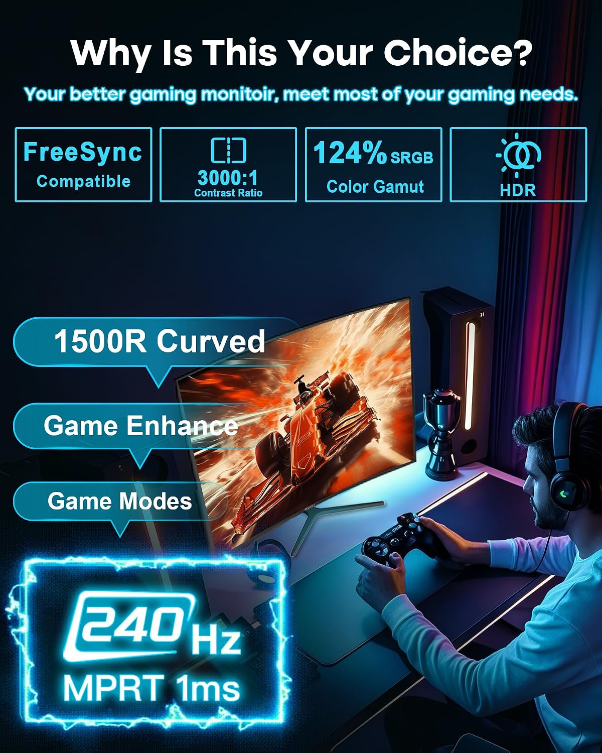 MONITOR CURVO SANSUI 24 PULGADAS 240HZ FHD 1080P 1500R - 2