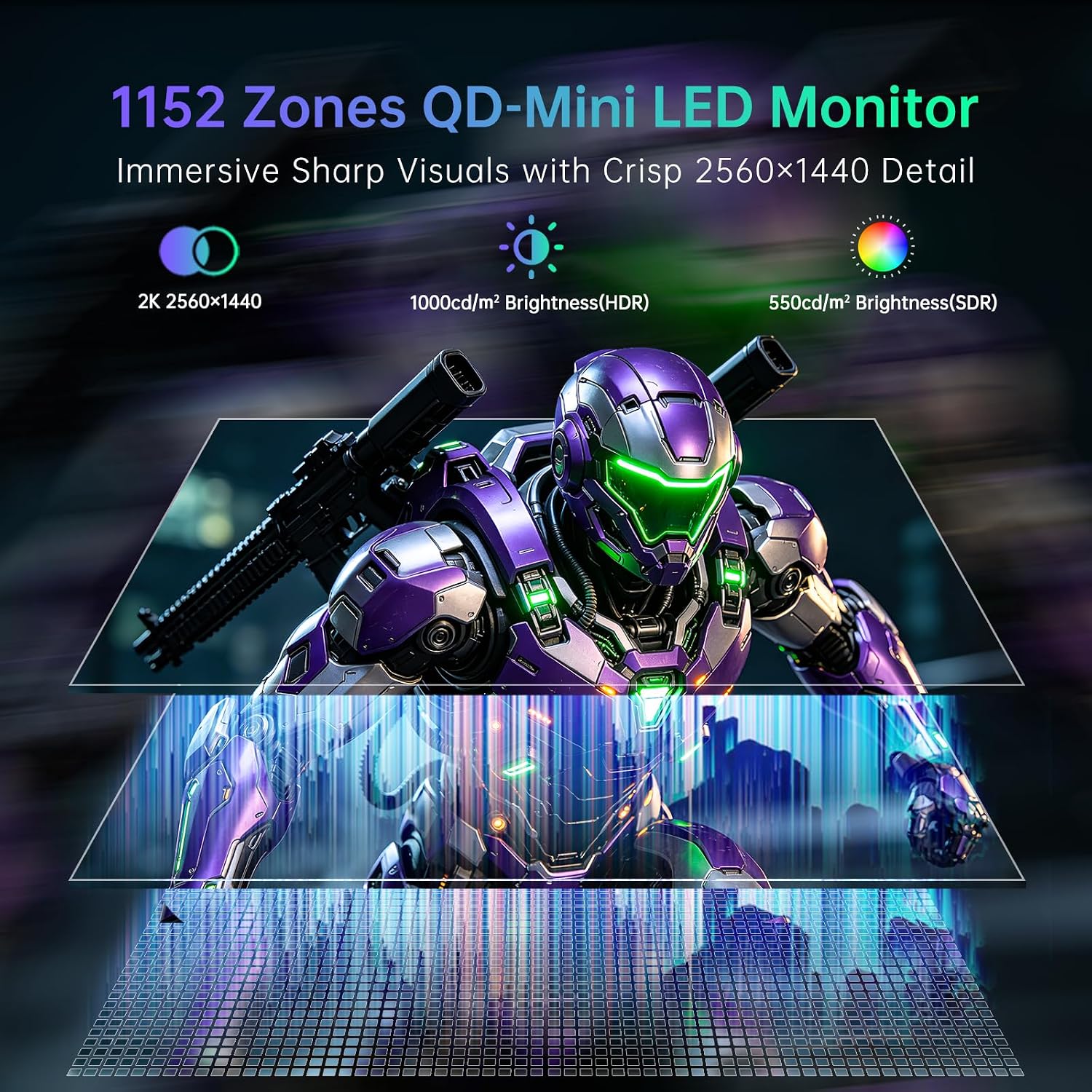 MONITOR GAMING KTC QHD MINI LED 24.5 PULGADAS 260HZ 25M5 MORADO - 2