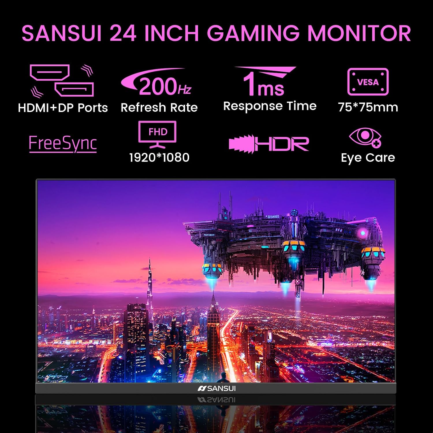 MONITOR PARA GAMING SANSUI 24 PULGADAS 1MS 200HZ FHD 1080P FREESYNC - 2
