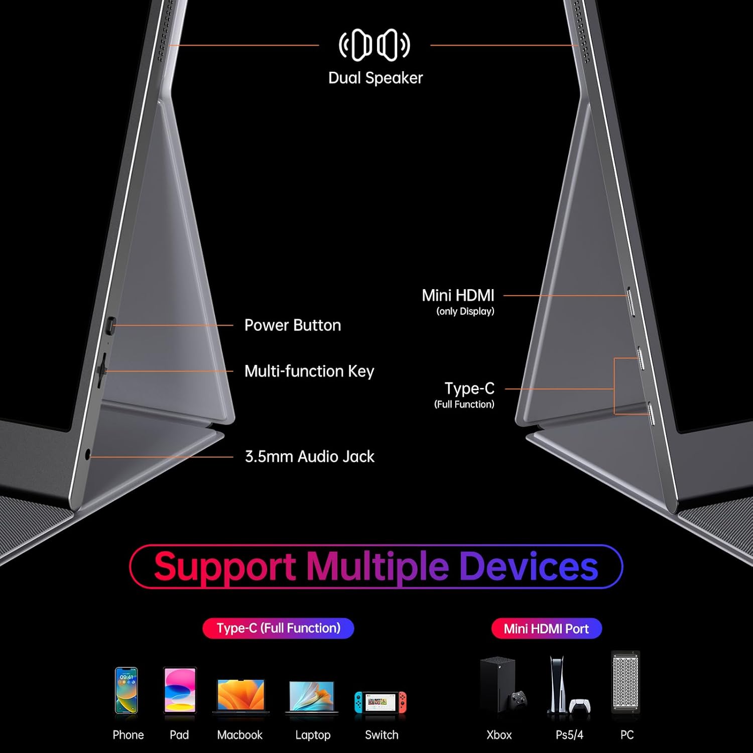 MONITOR 15.6' ANYUSE 4K UHD IPS HDR USB-C HDMI - 5