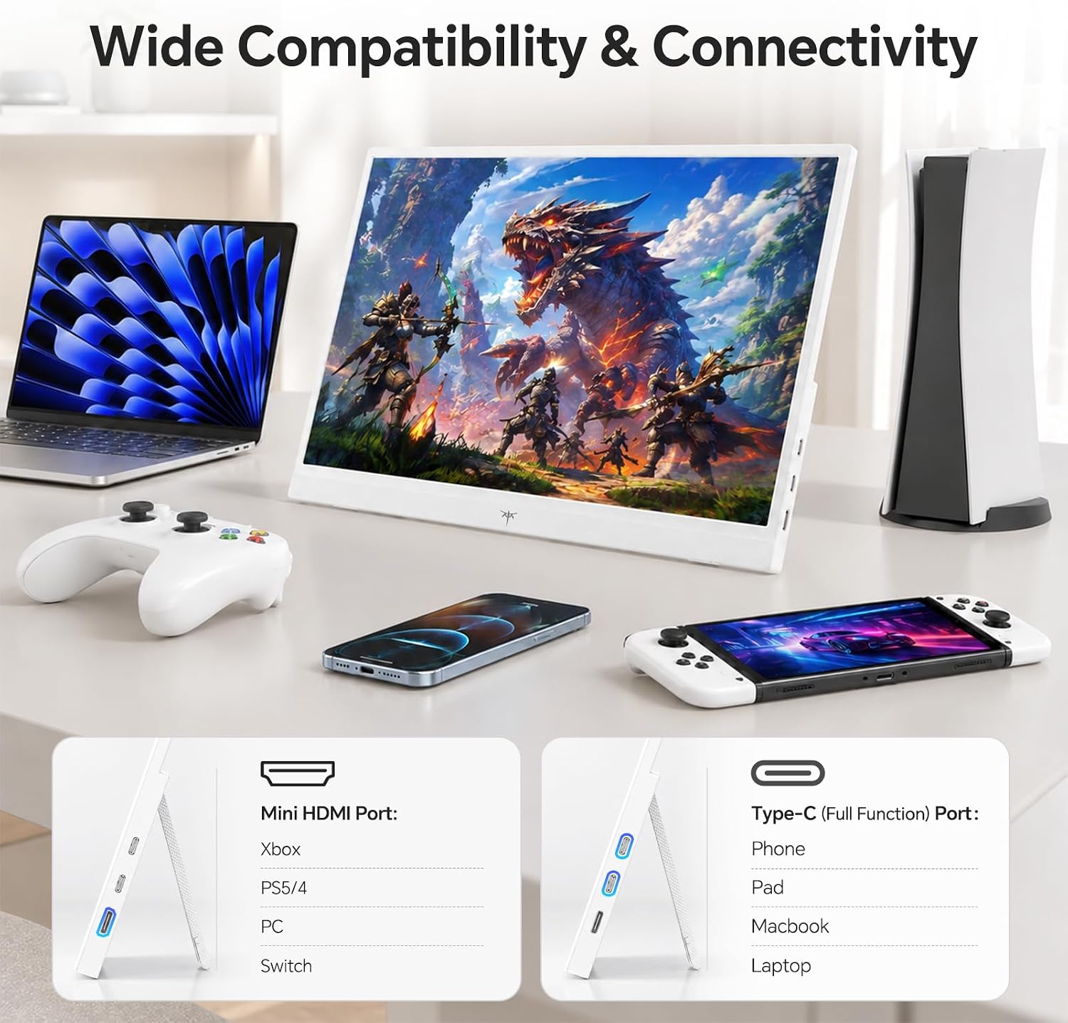 MONITOR PORTÁTIL KTC 15.6 PULGADAS FHD USB-C HDMI BLANCO H15F8 - 2