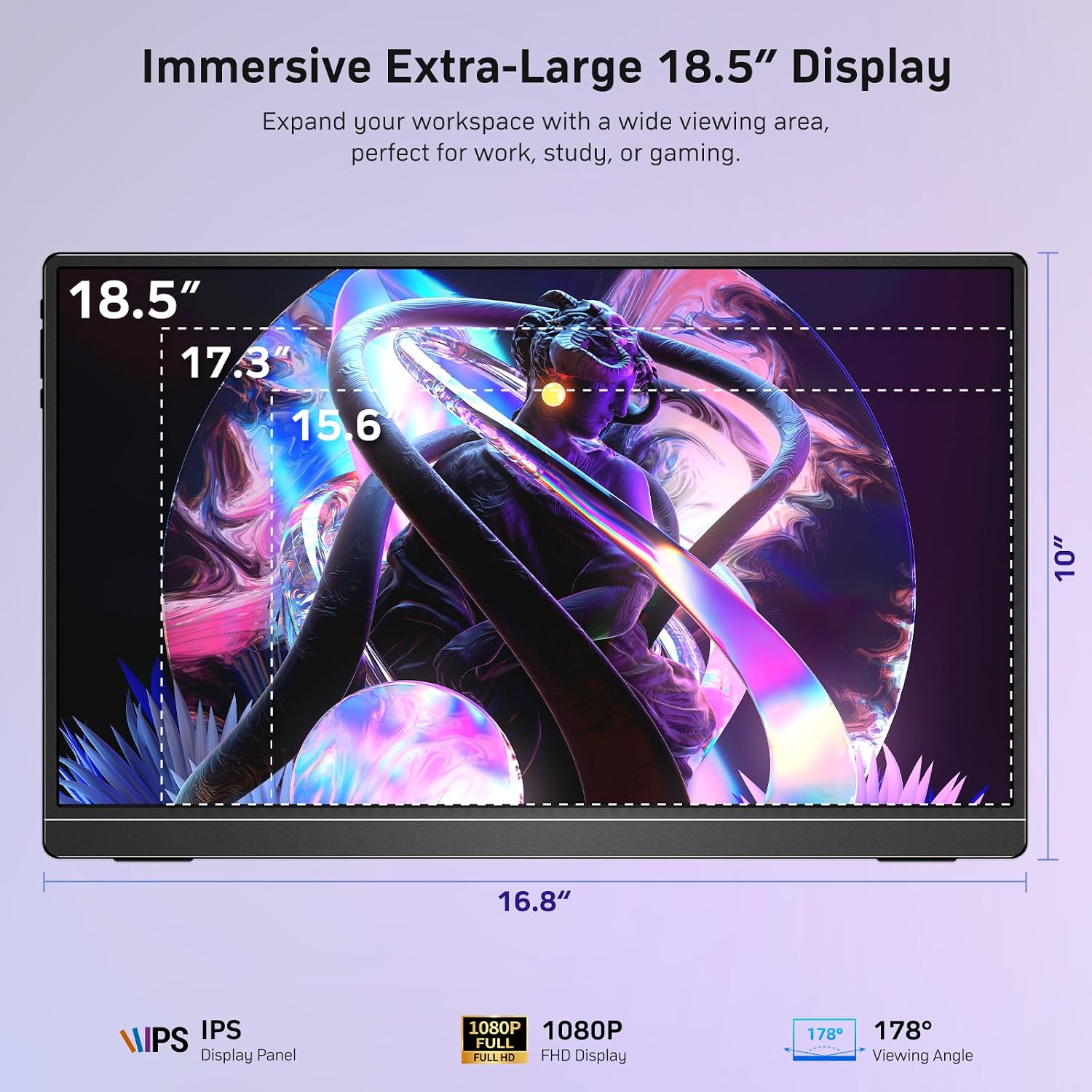 MONITOR PORTÁTIL MNN 18.5' 100HZ FHD IPS USB-C HDMI COLOR NEGRO CLARO - 2