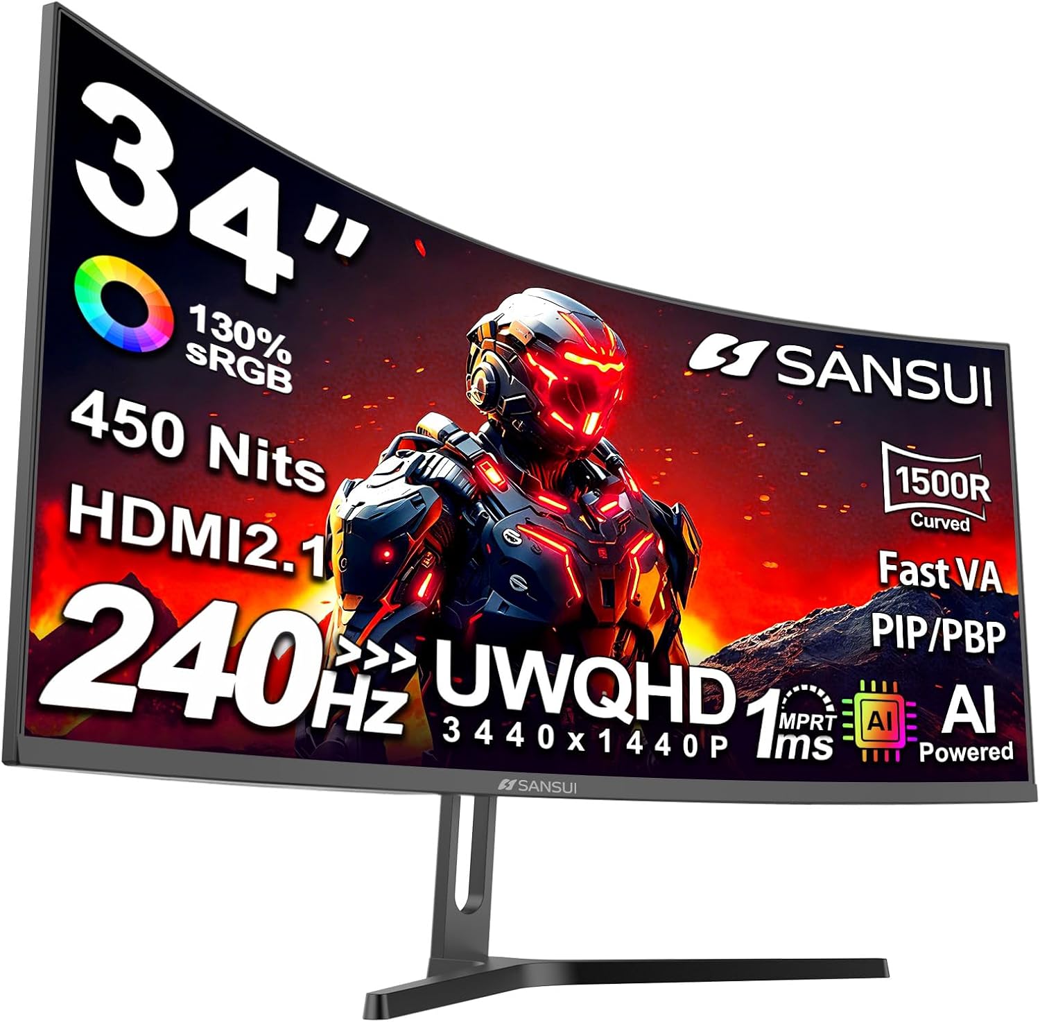 MONITOR CURVO SANSUI 34 PULGADAS 240HZ UWQHD 3440×1440 GAMING - 1