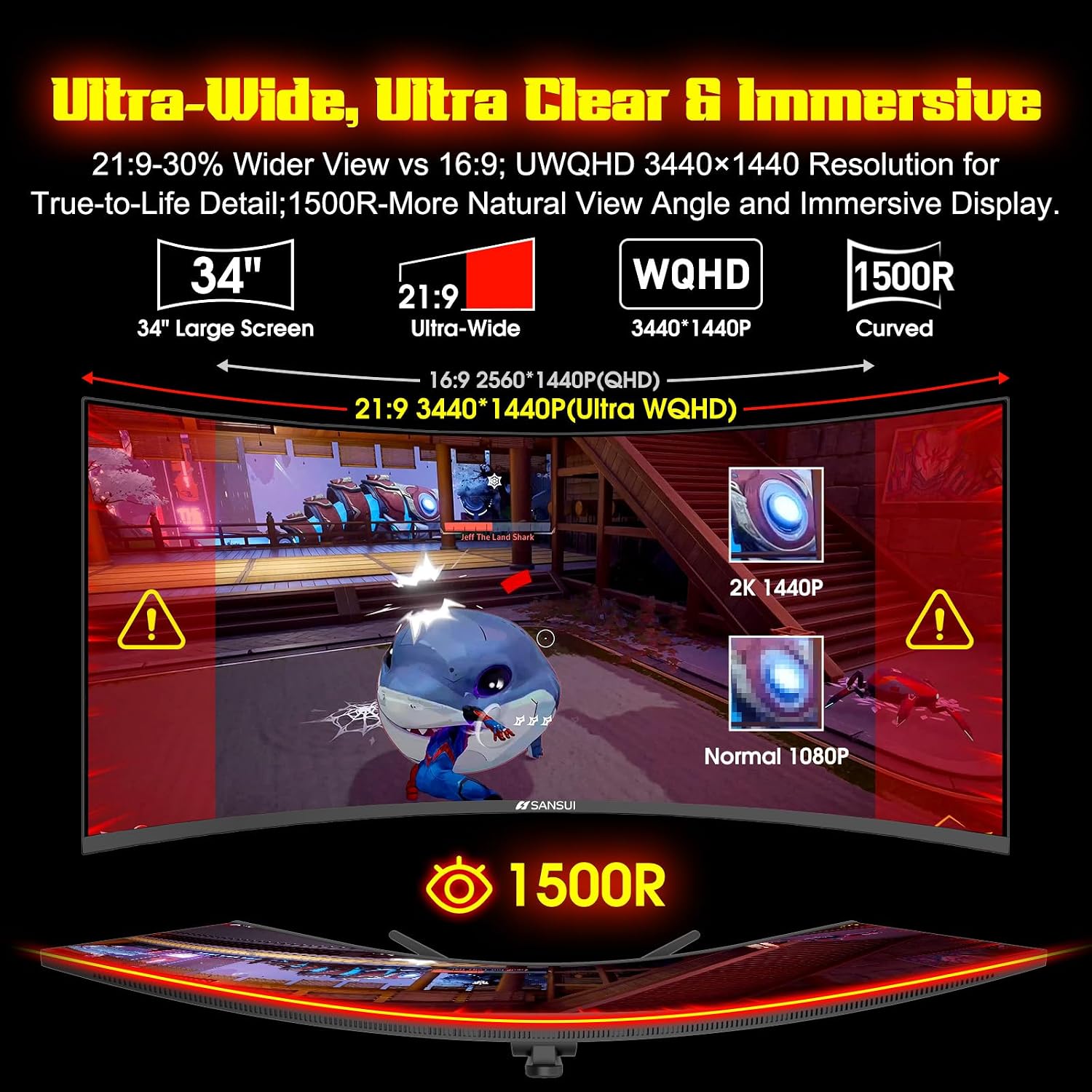 MONITOR CURVO SANSUI 34 PULGADAS 240HZ UWQHD 3440×1440 GAMING - 3