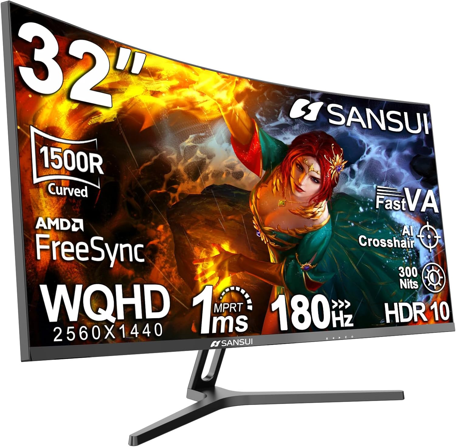 MONITOR CURVO PARA GAMING SANSUI 32 PULGADAS WQHD 2560 X 1440 180HZ 1500R - 1