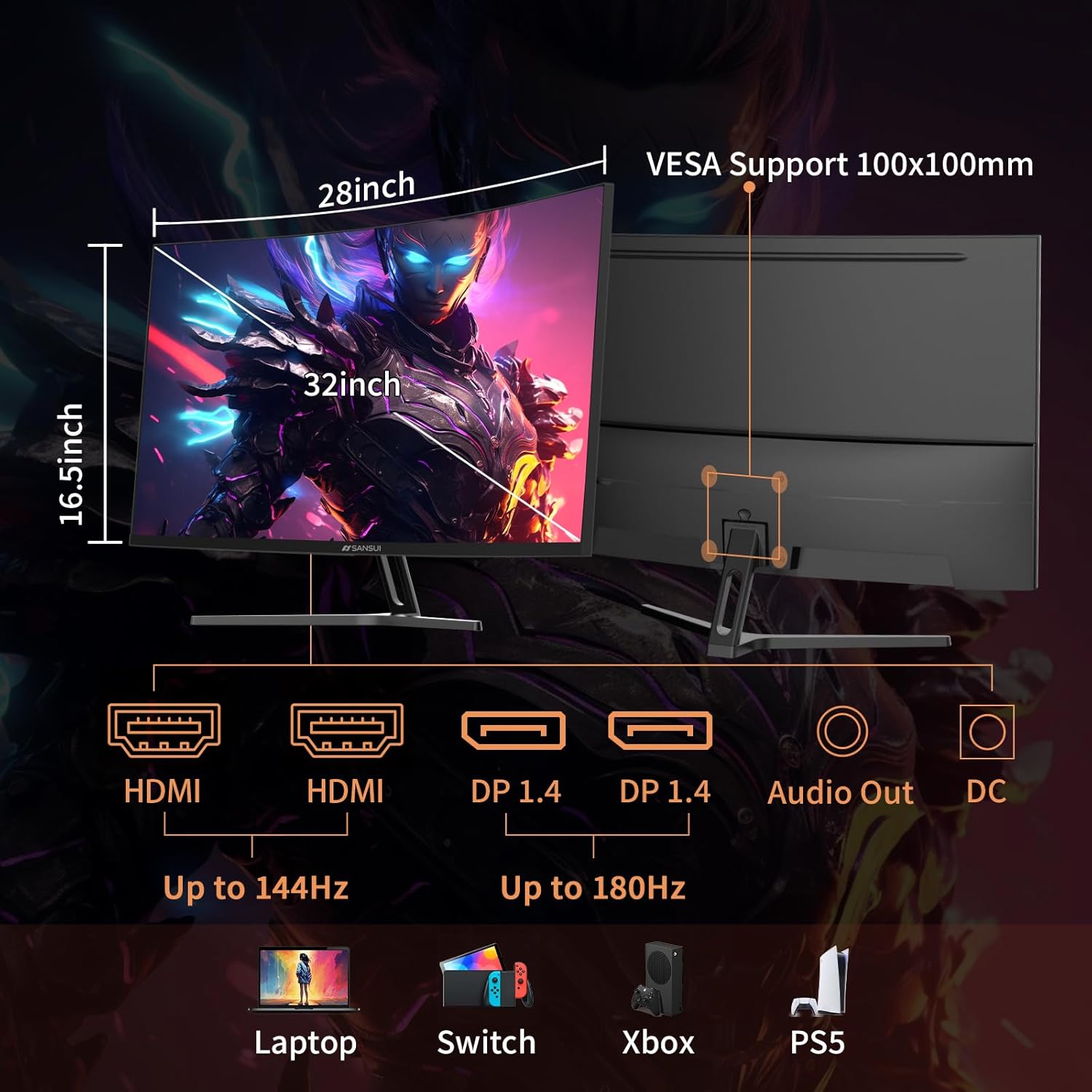 MONITOR CURVO PARA GAMING SANSUI 32 PULGADAS WQHD 2560 X 1440 180HZ 1500R - 4
