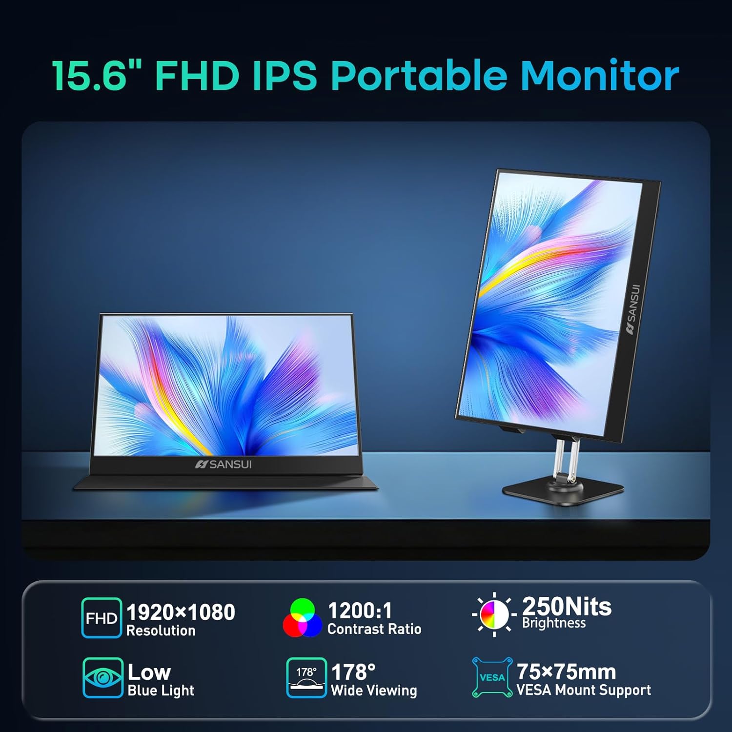 MONITOR PORTÁTIL SANSUI 15.6 PULGADAS FULL HD PARA LAPTOP Y SWITCH - 2