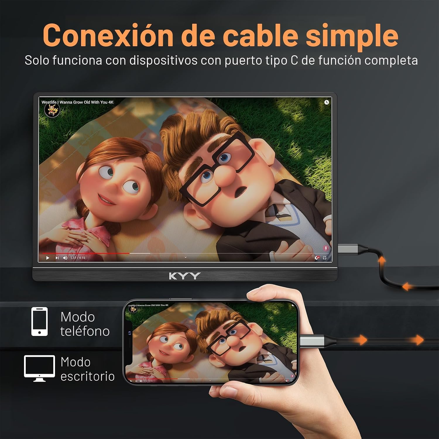 MONITOR PORTÁTIL KYY 15.6'' FHD 1080P USB C HDMI - 4