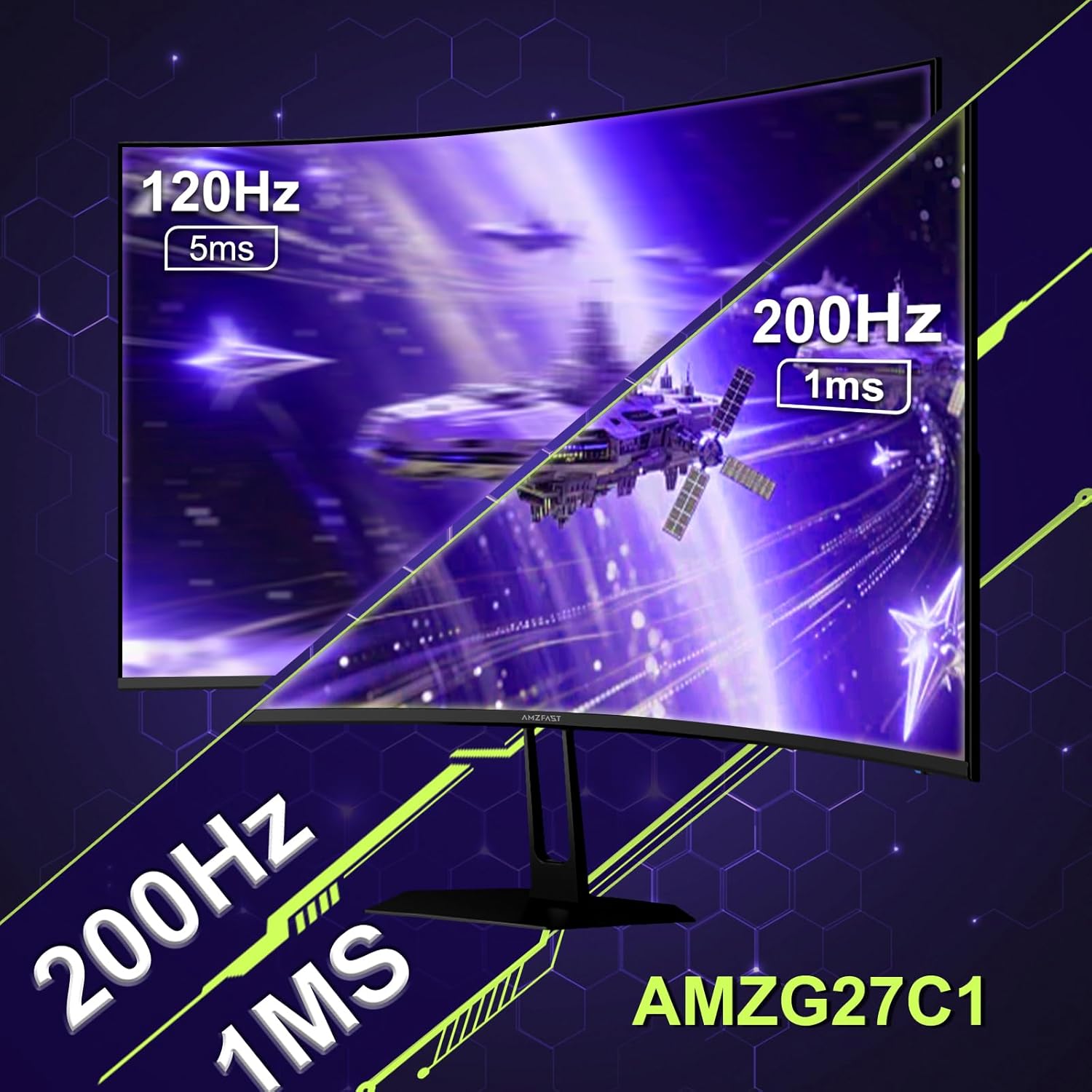 MONITOR CURVO PARA GAMING AMZFAST AMZG27C1 27 PULGADAS 200HZ FHD 1080P - 3