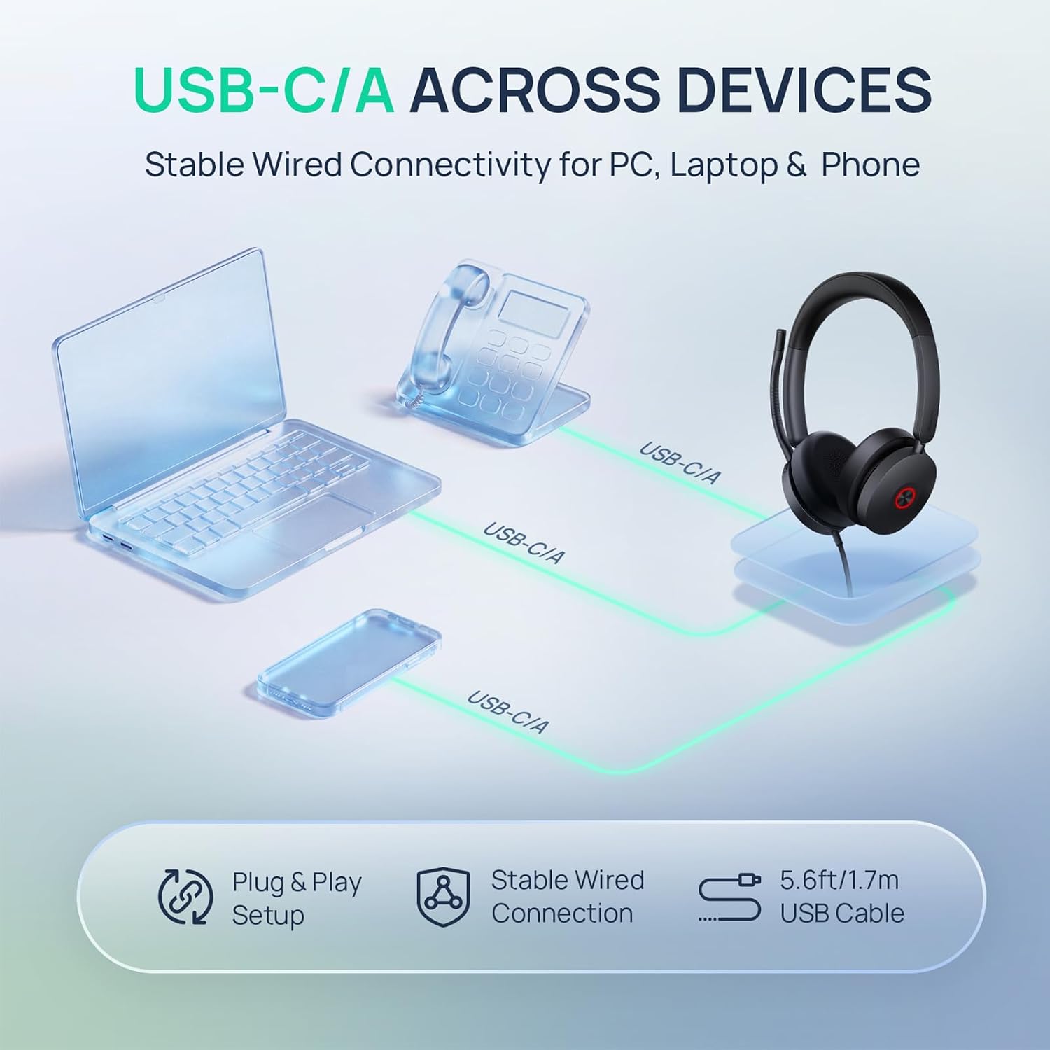 HEADSET YEALINK UH48 ANC CON CABLE USB-C/A Y 6 MICRÓFONOS CON CANCELACIÓN DE RUIDO AI - 4