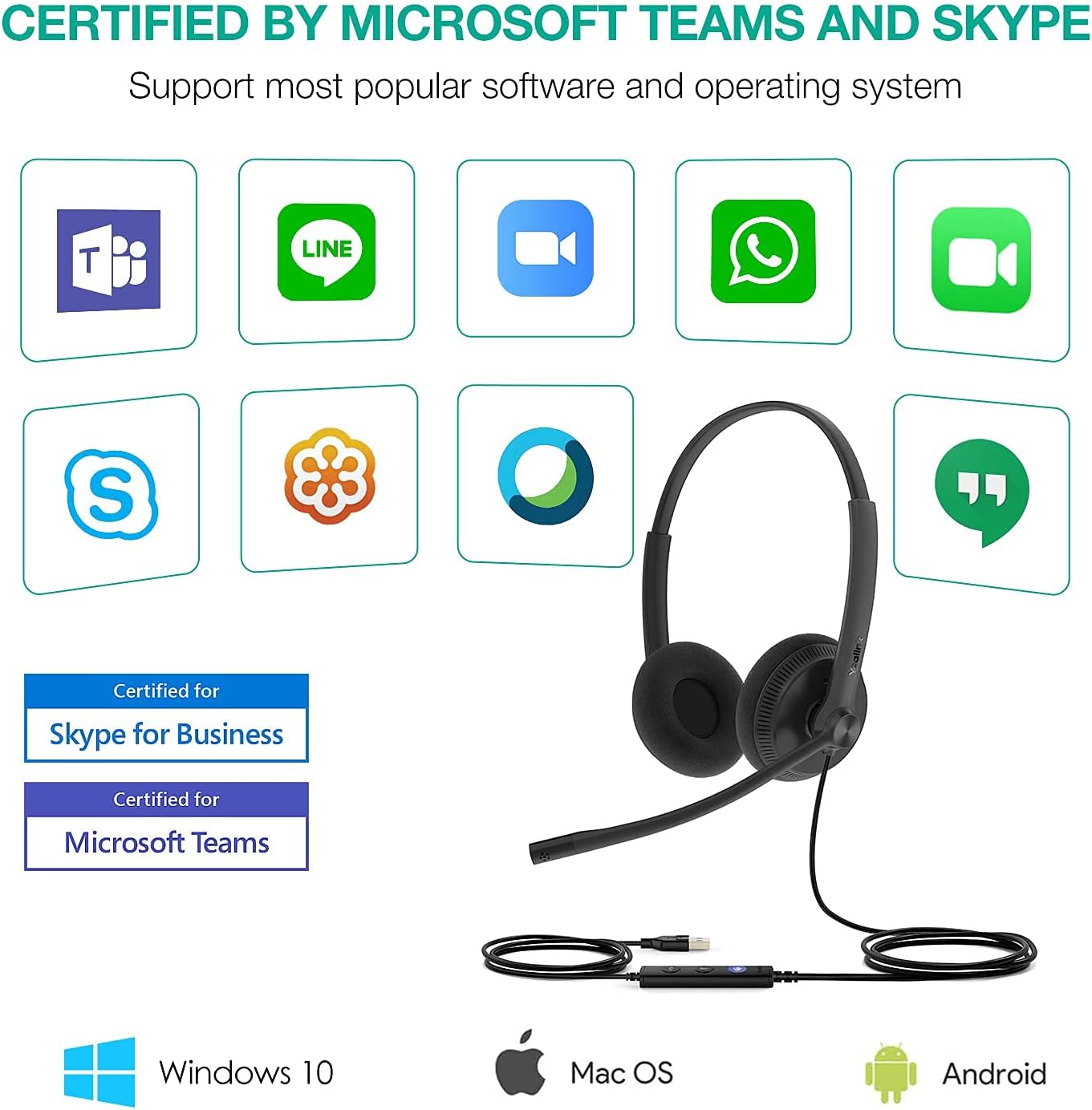 HEADSET USB YEALINK UH34 CON MICRÓFONO, AURICULARES ESTÉREO CON CANCELACIÓN DE RUIDO, CABLEADOS, ULTRALIGEROS, PACK DE 2 - 5