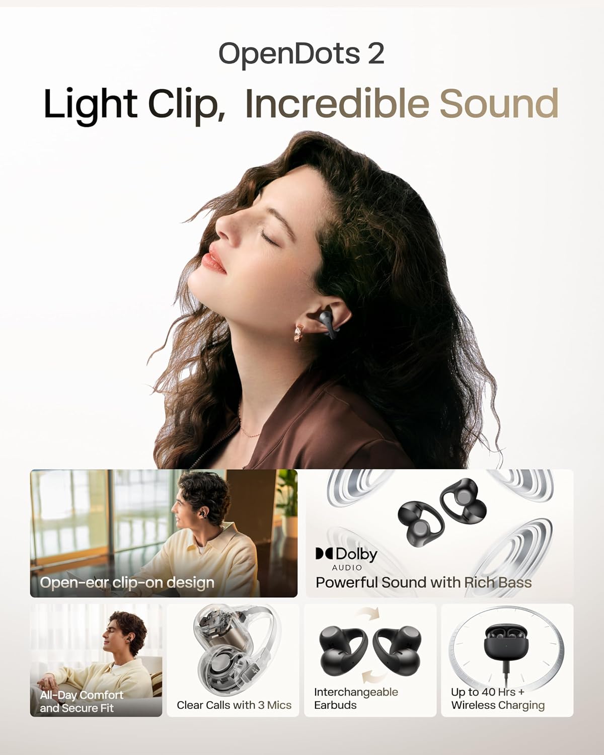 AUDÍFONOS SHOKZ OPENDOTS 2 OPEN-EAR CLIP-ON NEGRO DOLBY AUDIO 3 MICRÓFONOS - 2