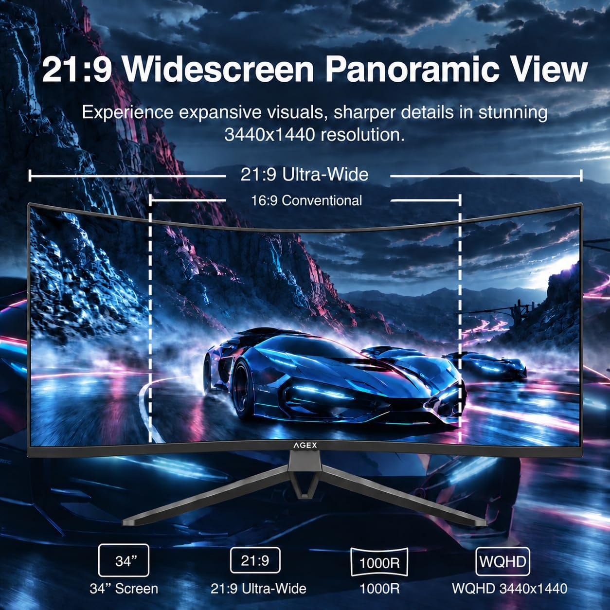 MONITOR CURVO ULTRAWIDE PARA GAMING AGEX AG34S 34 PULGADAS WQHD 240HZ - 2