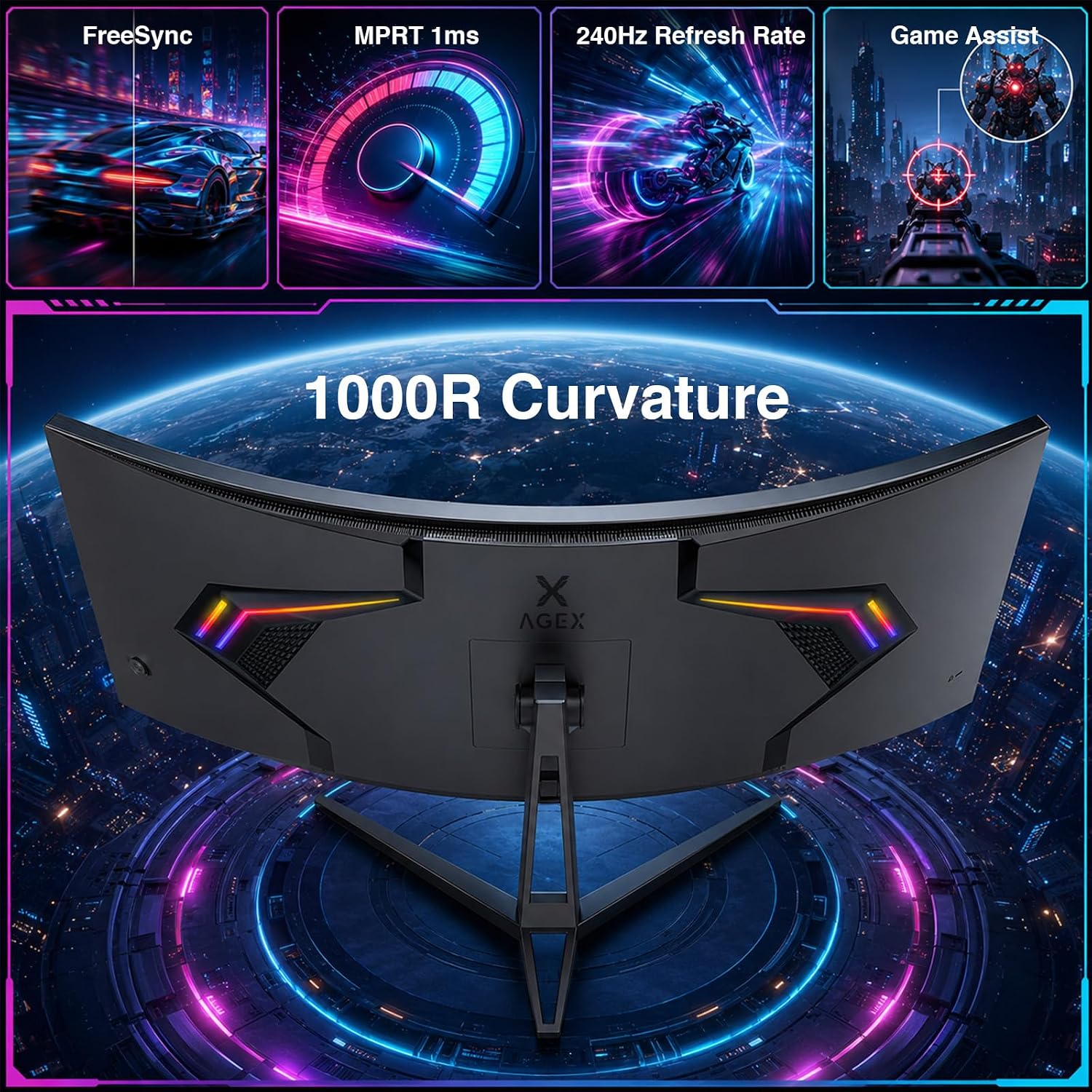 MONITOR CURVO ULTRAWIDE PARA GAMING AGEX AG34S 34 PULGADAS WQHD 240HZ - 4