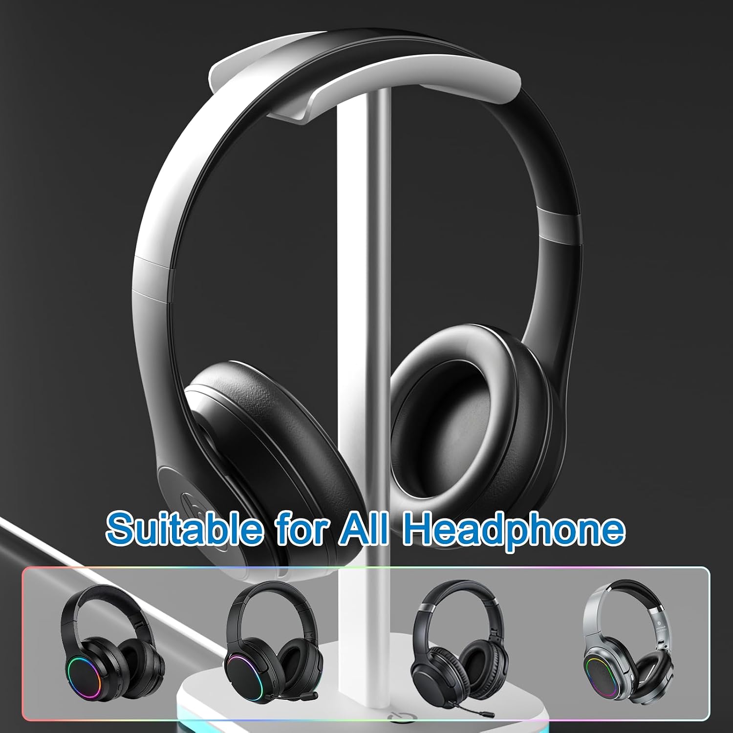 SOPORTE PARA AUDÍFONOS AHONNPELY RGB BLANCO - 5