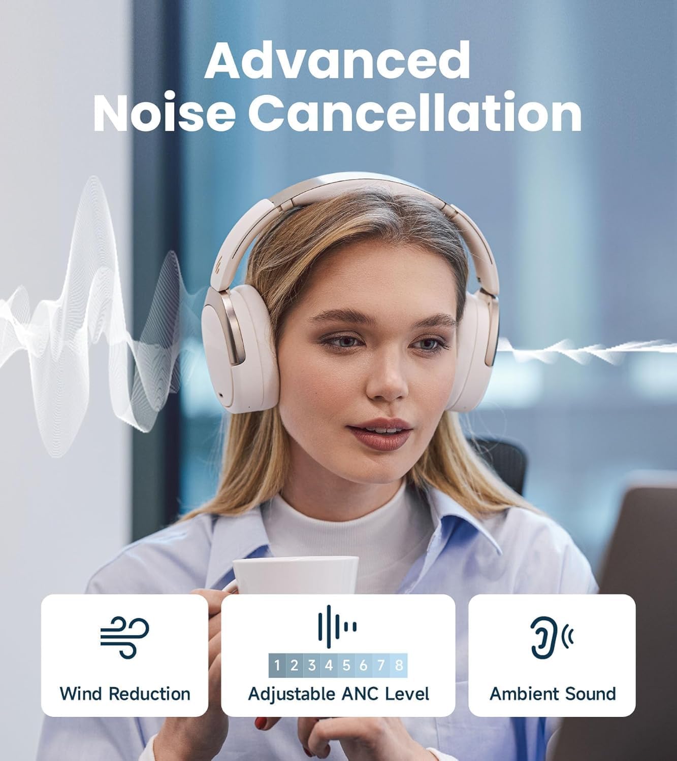AUDÍFONOS EDIFIER WH950NB GEN 2 CON CANCELACIÓN ACTIVA DE RUIDO 8 NIVELES IVORY - 4