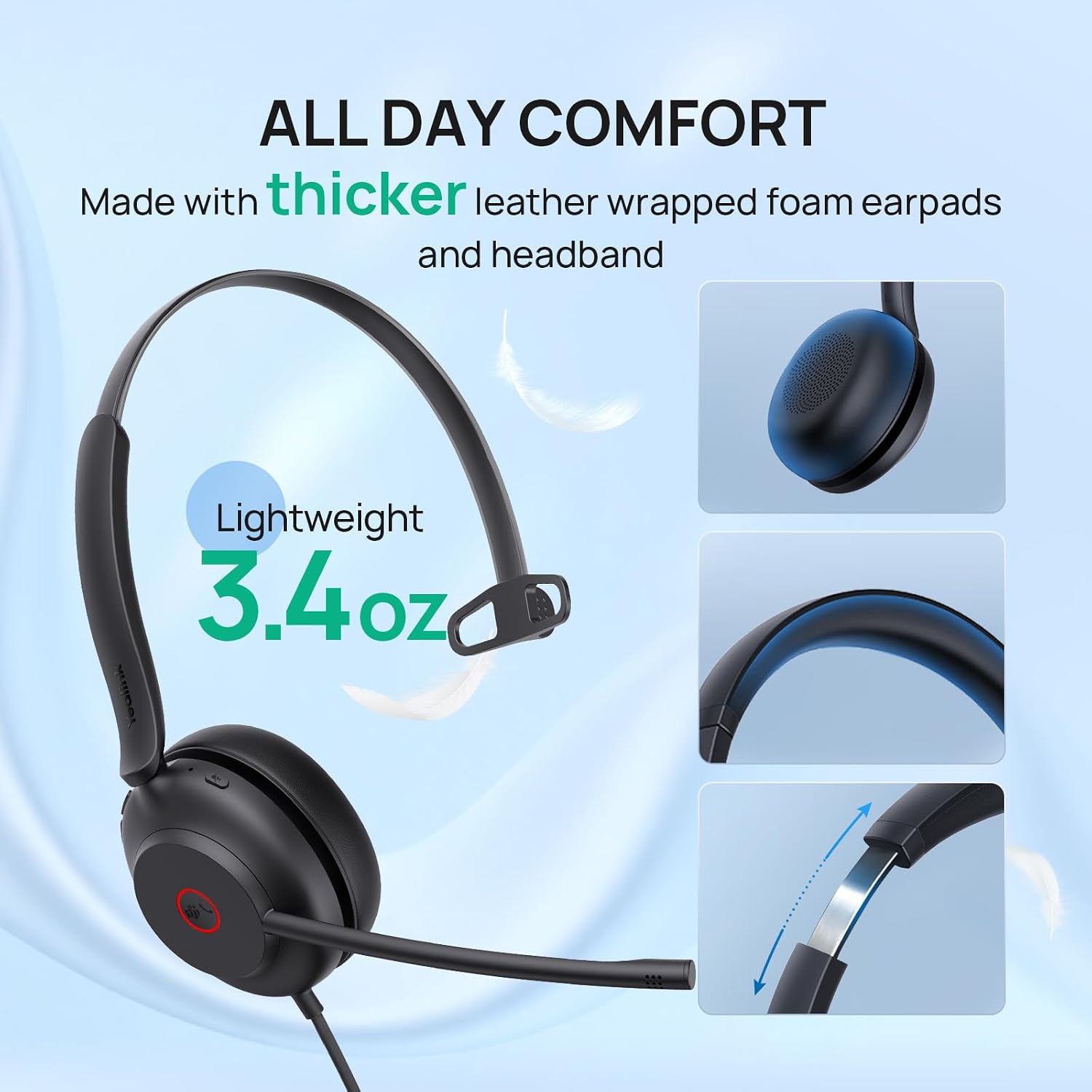 HEADSET CON CABLE YEALINK UH35 USB-A CON MICRÓFONO AI NOISE CANCELING Y AUDIO HD ON-EAR - 4