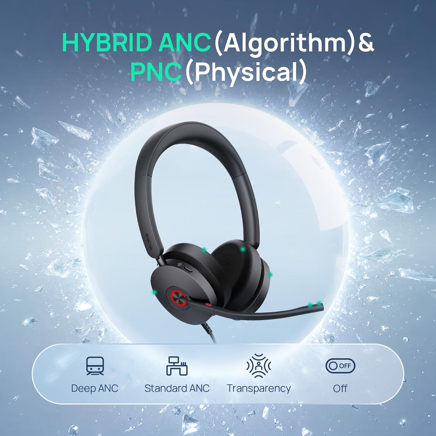 HEADSET YEALINK UH48 ANC CON CABLE USB-C/A Y 6 MICRÓFONOS CON CANCELACIÓN DE RUIDO AI - 2