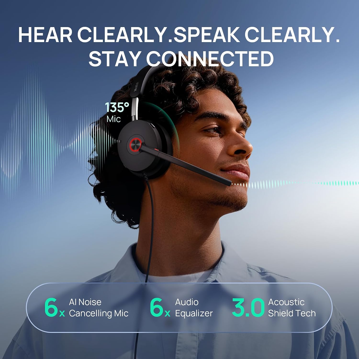 HEADSET YEALINK UH48 ANC CON CABLE USB-C/A Y 6 MICRÓFONOS CON CANCELACIÓN DE RUIDO AI - 3