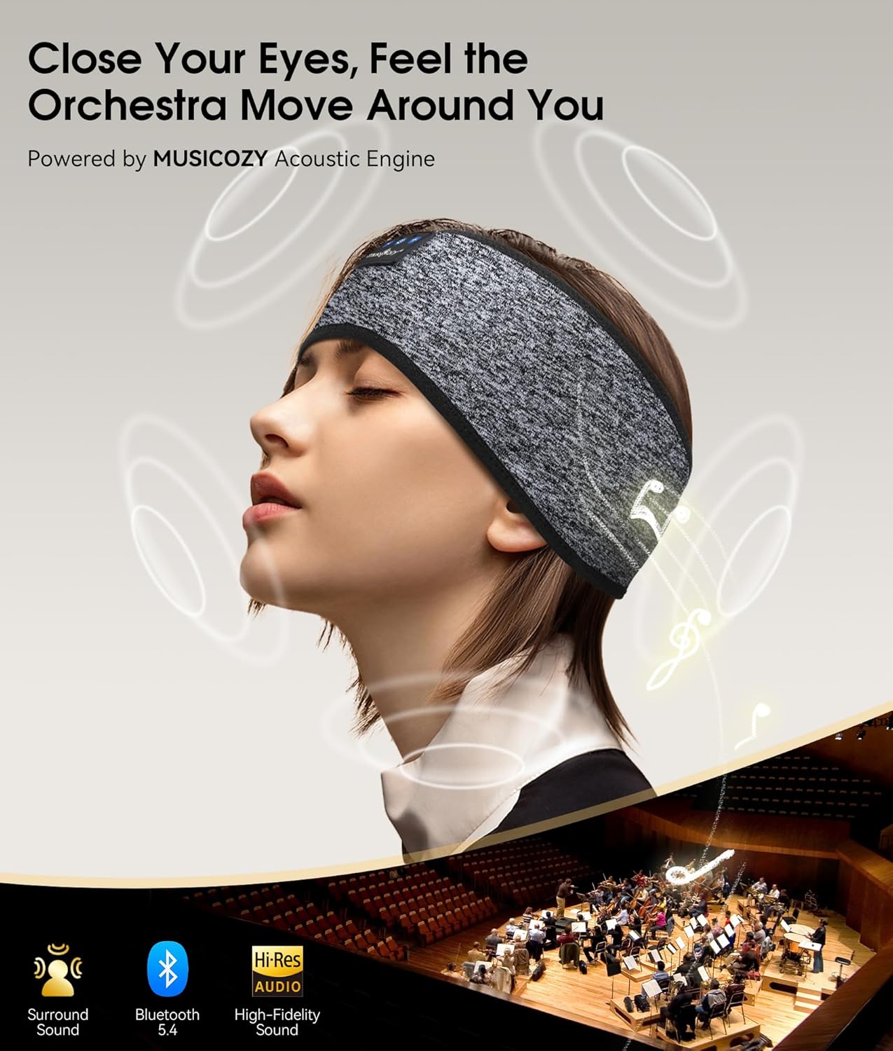 AUDÍFONOS BLUETOOTH MUSICOZY SLEEP HEADPHONES 5.4 BANDA DEPORTIVA INALÁMBRICA - 4