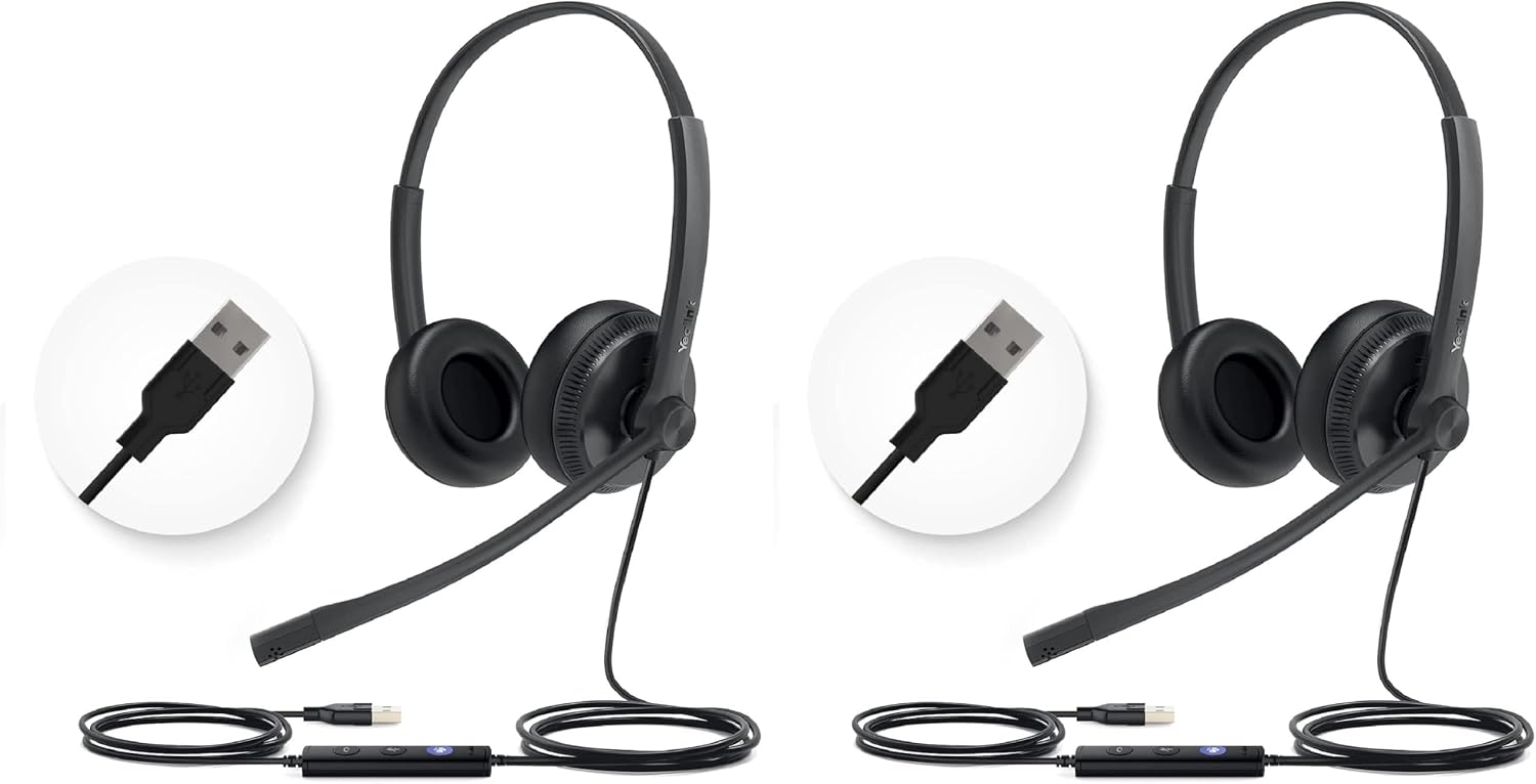 HEADSET CON CABLE YEALINK UH34 USB-A CON MICRÓFONO CANCELADOR DE RUIDO Y CONTROL EN LÍNEA ON-EAR PACK 2 - 1
