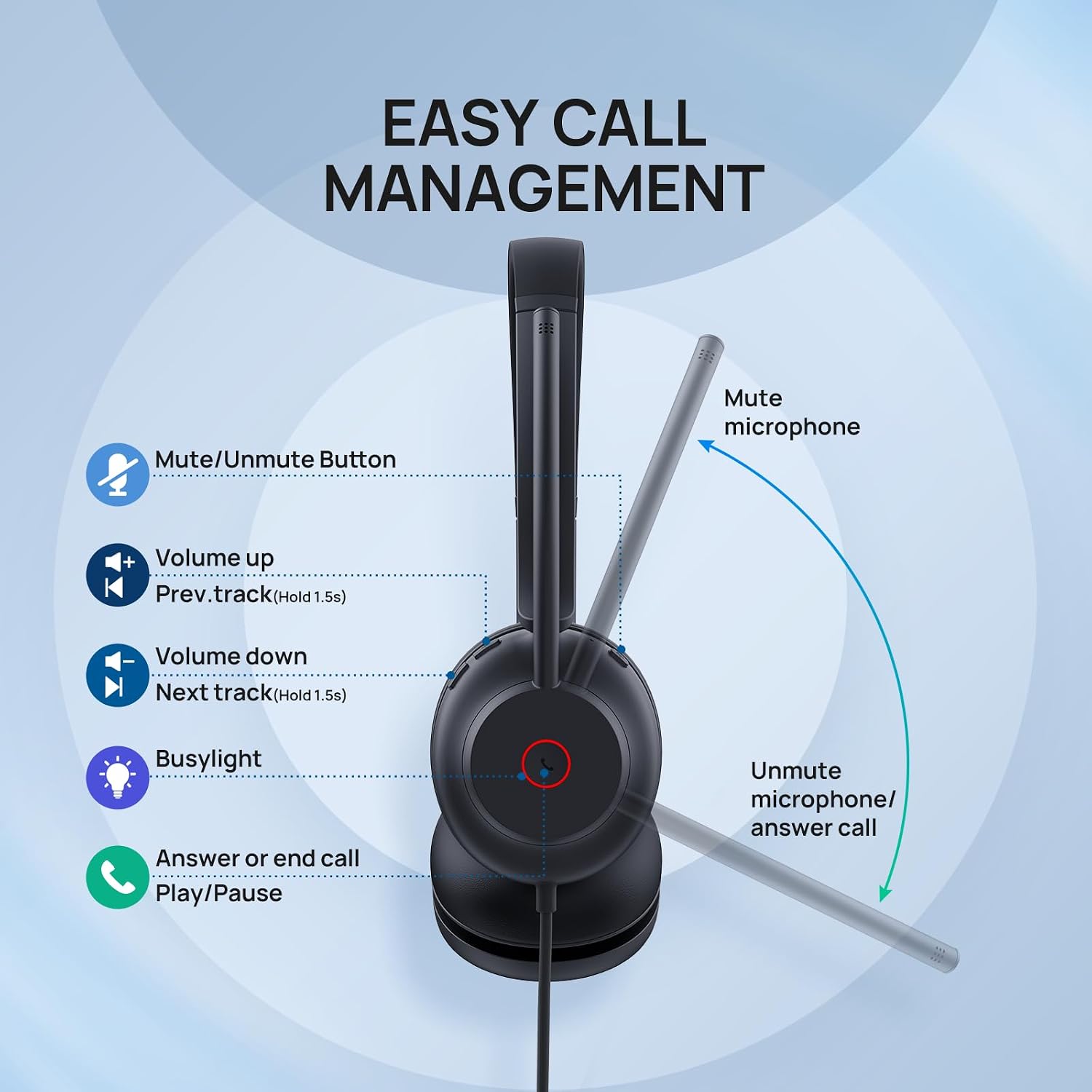 HEADSET CON CABLE YEALINK UH35 USB-A CON MICRÓFONO CON CANCELACIÓN DE RUIDO AI Y CONTROL DE LLAMADAS ON-EAR - 3