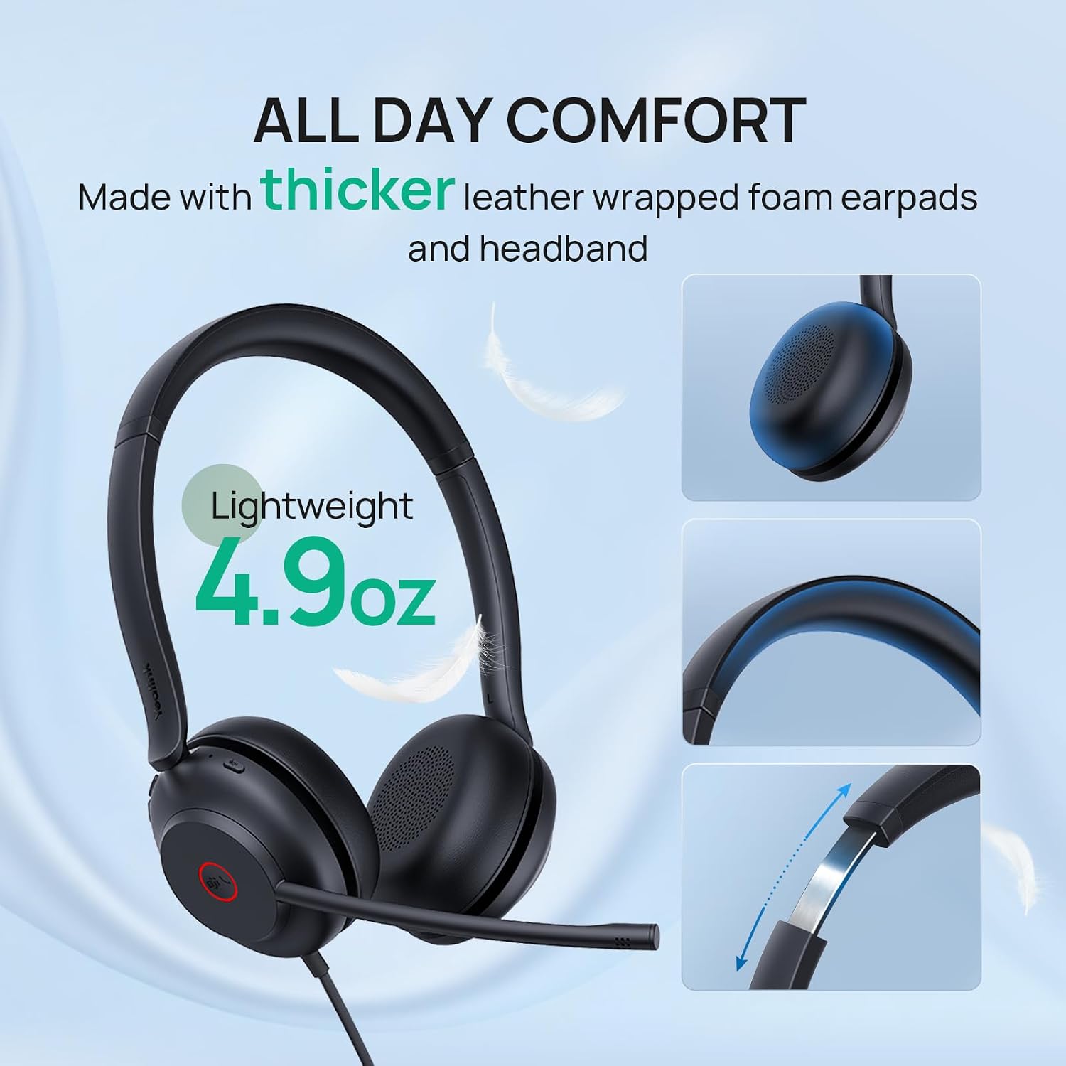 HEADSET CON CABLE YEALINK UH35 USB-A CON MICRÓFONO CON CANCELACIÓN DE RUIDO AI Y CONTROL DE LLAMADAS ON-EAR - 4