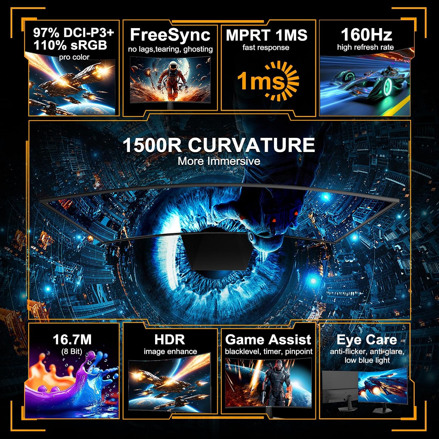 MONITOR CURVO PARA GAMING SANSUI 24 PULGADAS 160HZ MPRT 1MS - 2