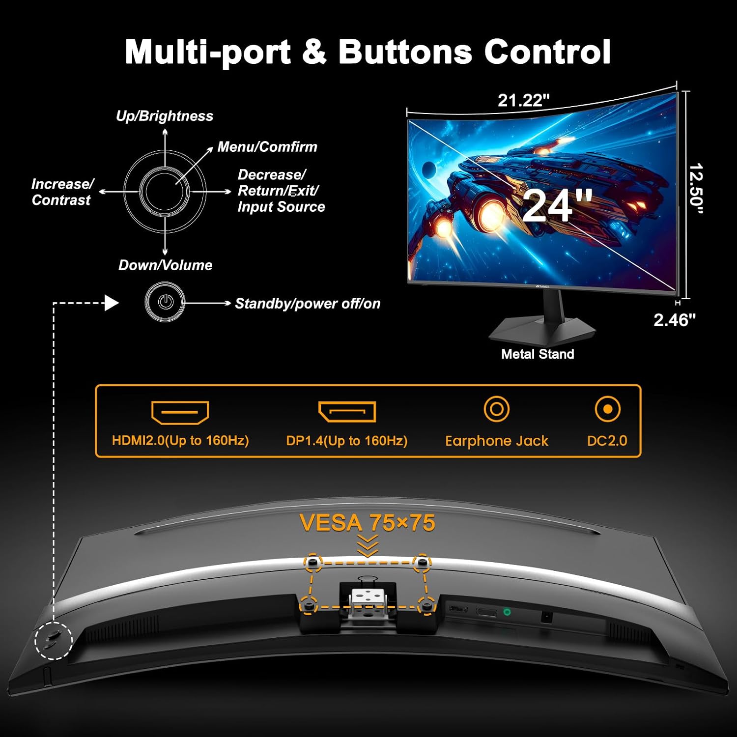 MONITOR CURVO PARA GAMING SANSUI 24 PULGADAS 160HZ MPRT 1MS - 4