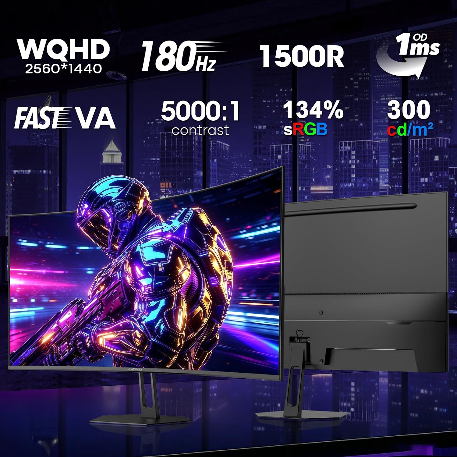 MONITOR CURVO AMZFAST 27 PULGADAS WQHD 2560X1440 180HZ 1MS - 2