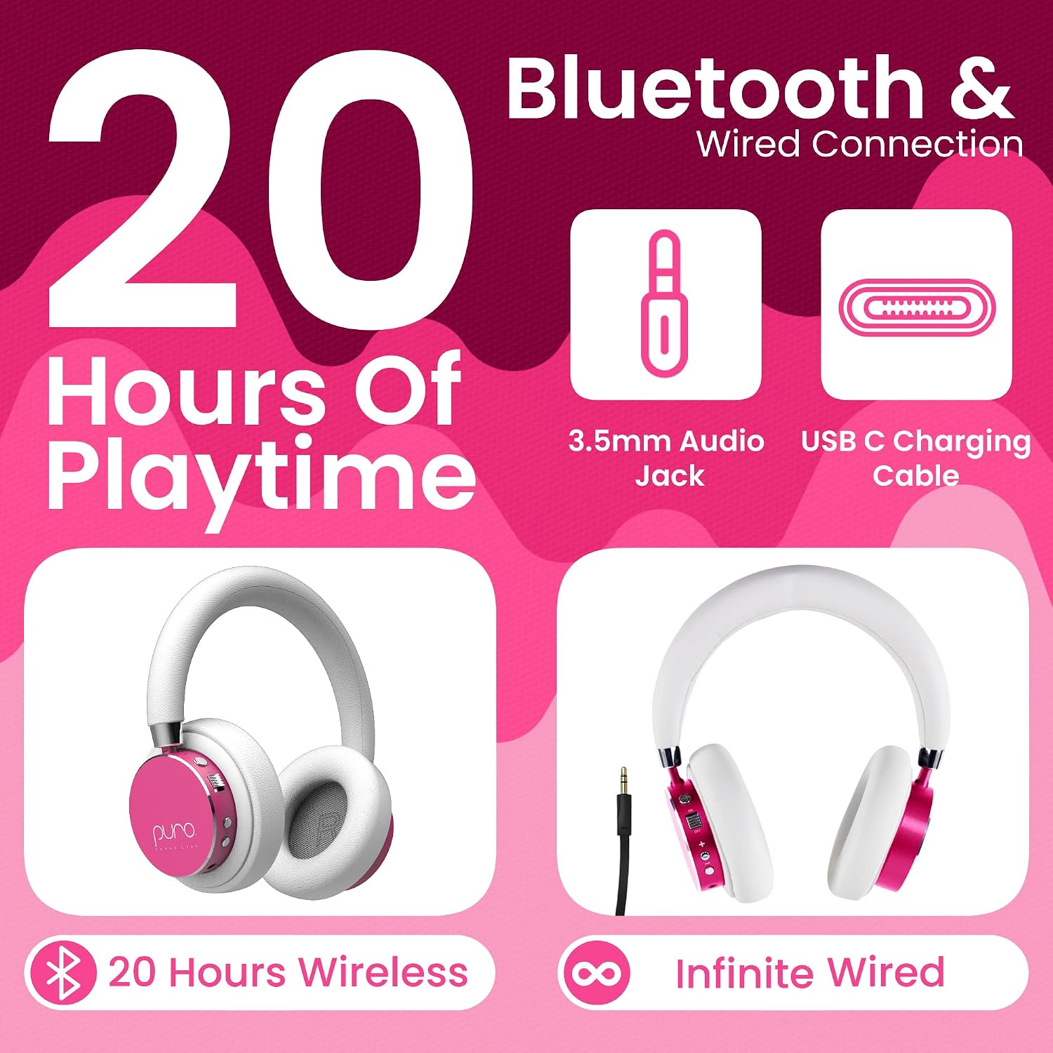 AUDÍFONOS PARA NIÑOS PURO SOUND LABS BT2200 PLUS ROSA - 3