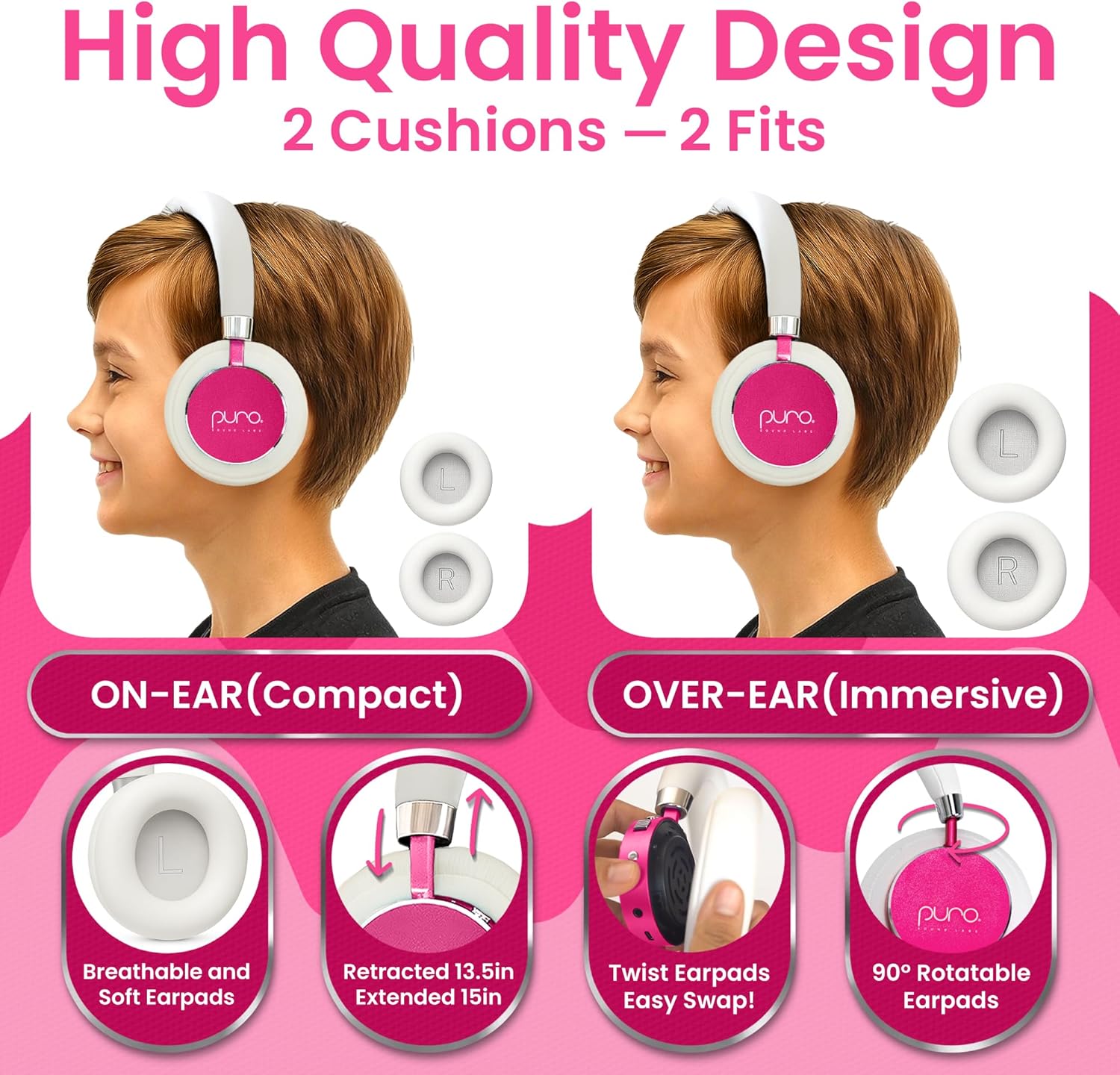 AUDÍFONOS PARA NIÑOS PURO SOUND LABS BT2200 PLUS ROSA - 5