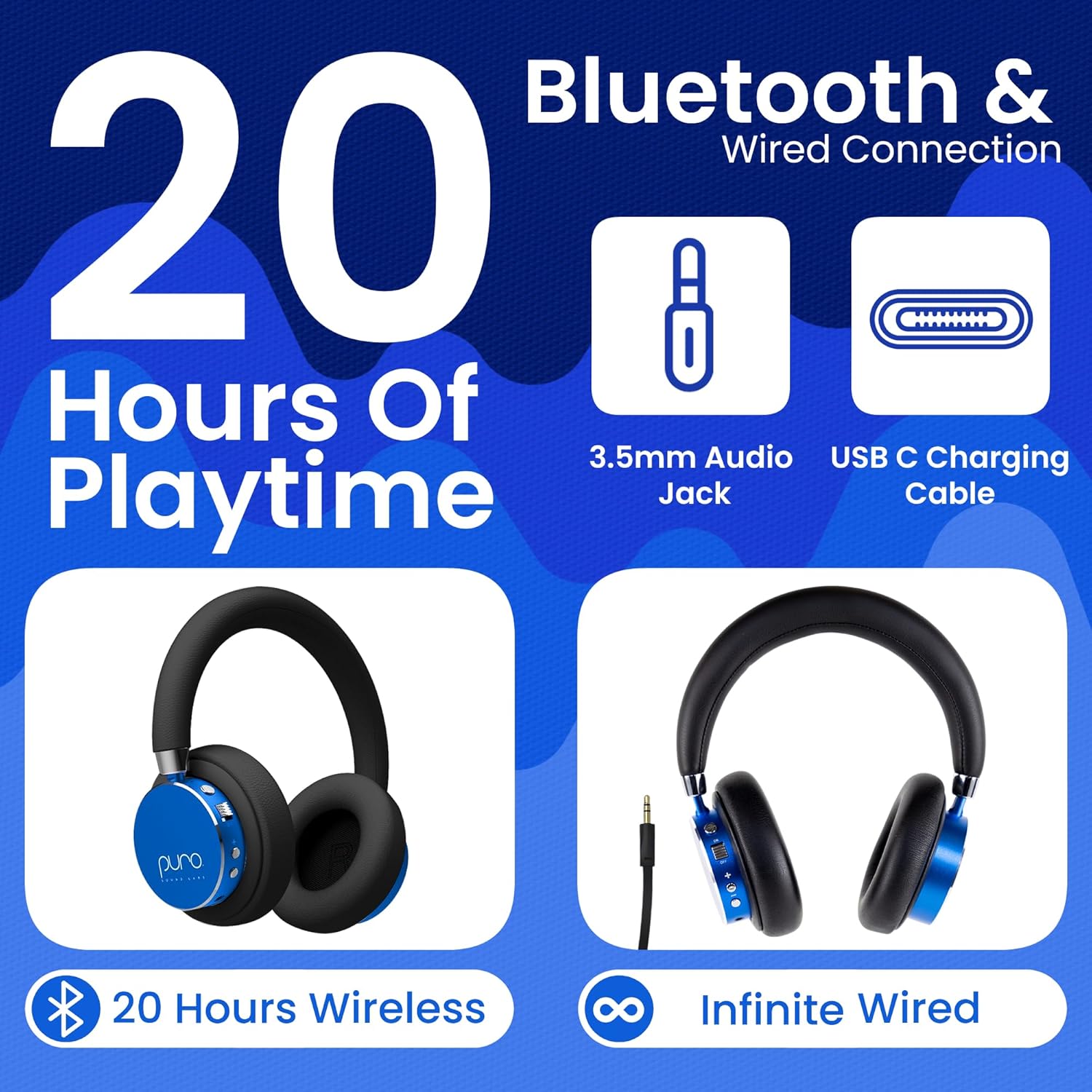 AUDÍFONOS PARA NIÑOS PURO SOUND LABS BT2200 PLUS AZUL CON LIMITADOR DE VOLUMEN 85DB - 3
