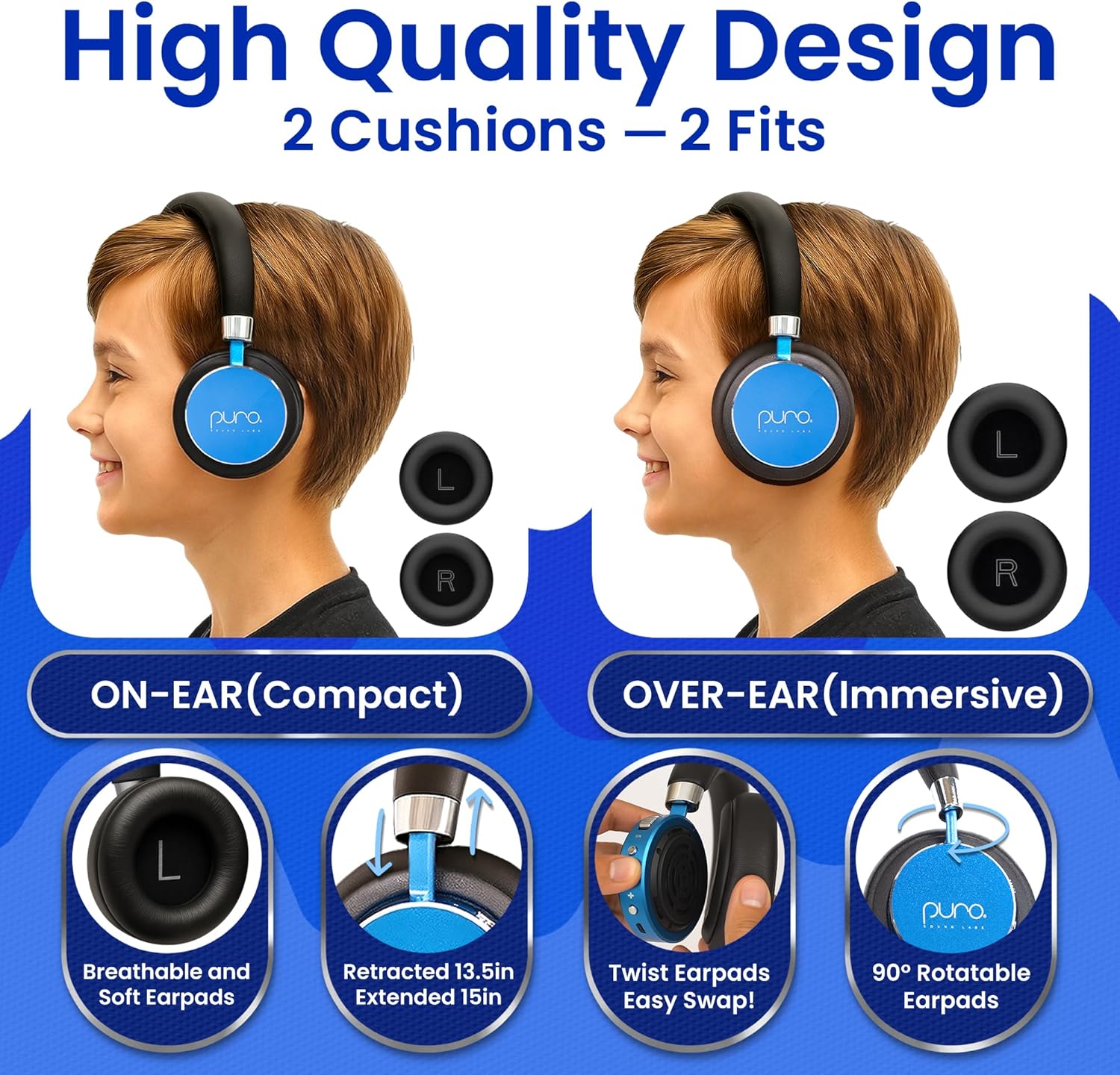 AUDÍFONOS PARA NIÑOS PURO SOUND LABS BT2200 PLUS AZUL CON LIMITADOR DE VOLUMEN 85DB - 5