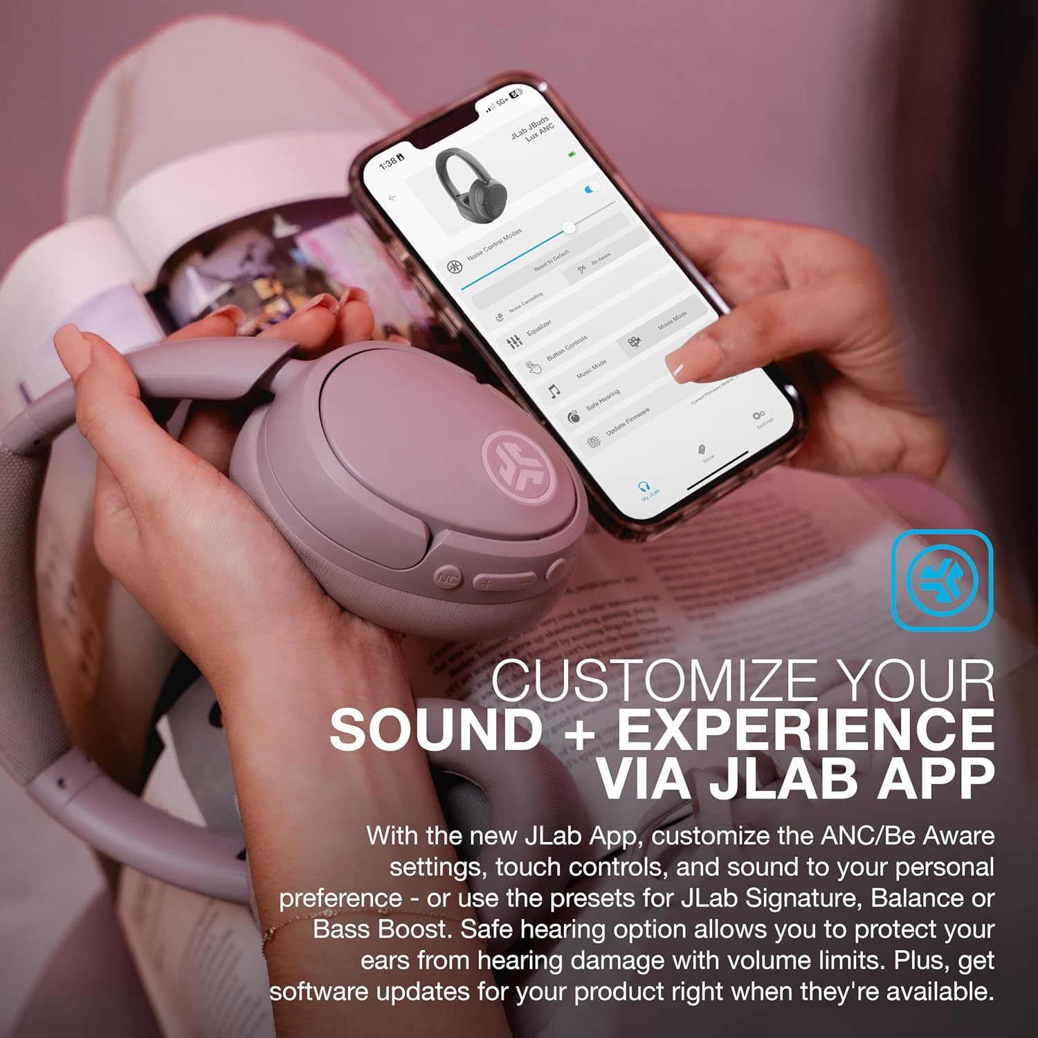 AUDÍFONOS JLAB JBUDS LUX ANC INALÁMBRICOS OVER-EAR MAUVE - 5