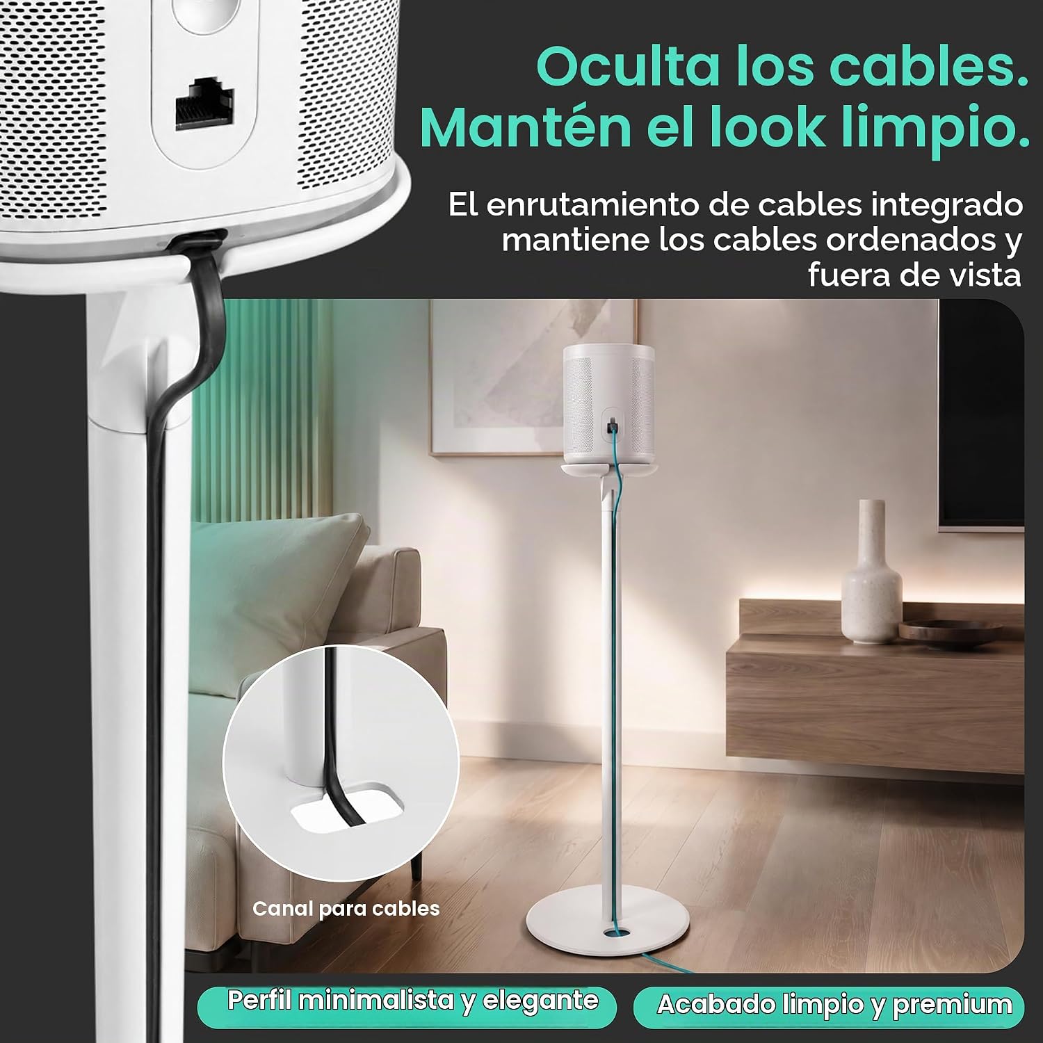 SOPORTES PARA PARLANTES YNVISION.DESIGN PARA SONOS ONE/ONE SL Y PLAY:1 BLANCO 2 UNIDADES - 5