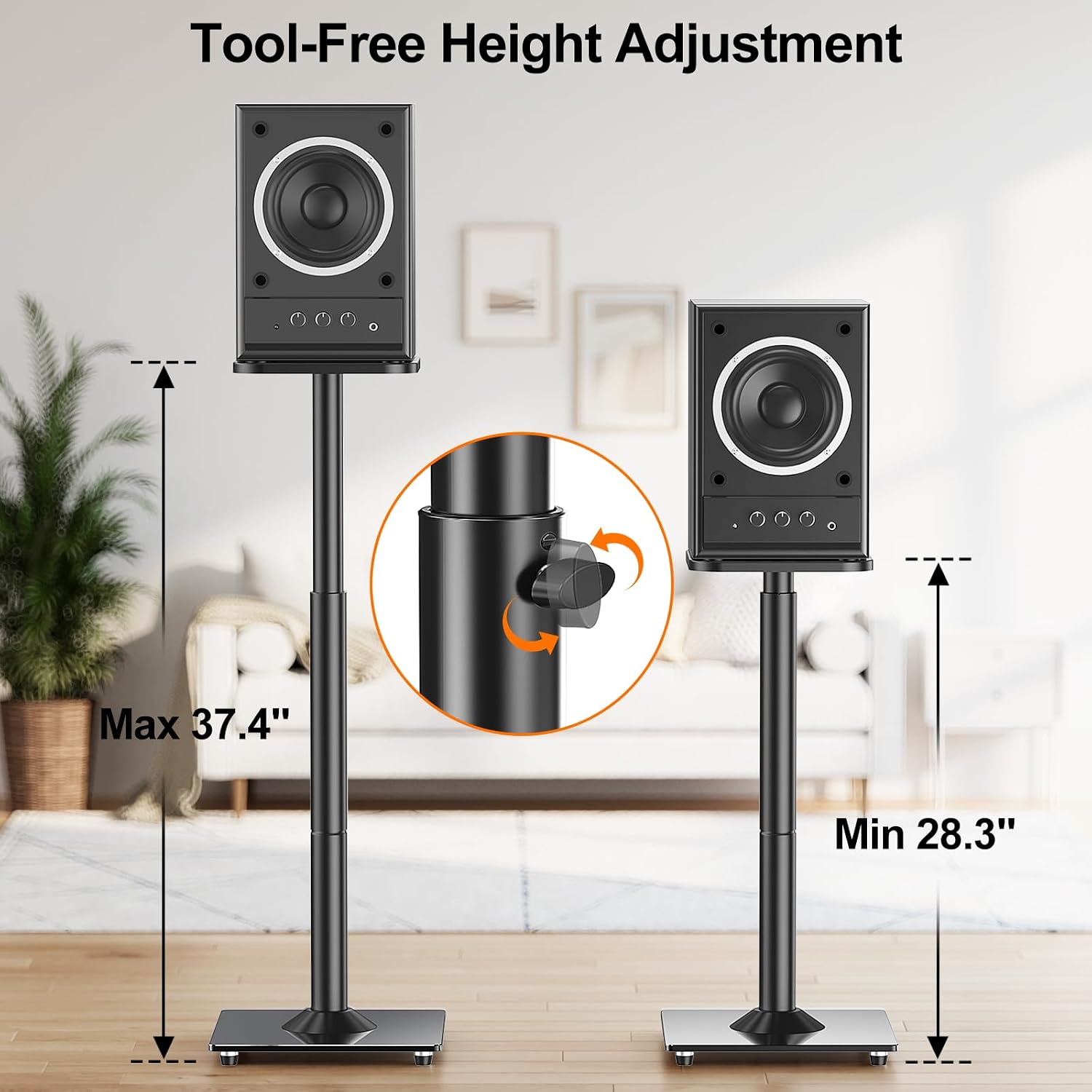SOPORTES PARA PARLANTES ELIVED AJUSTABLES 28-37.4 PULGADAS BASE DE VIDRIO NEGRO - 2