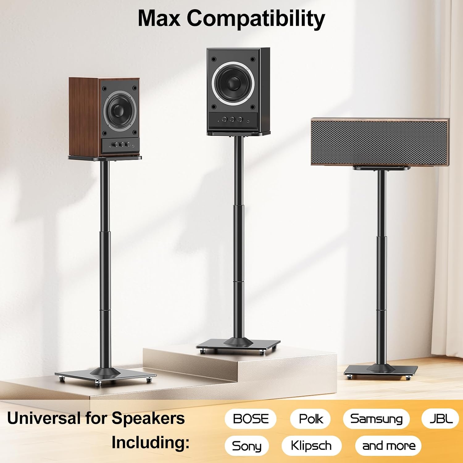 SOPORTES PARA PARLANTES ELIVED AJUSTABLES 28-37.4 PULGADAS BASE DE VIDRIO NEGRO - 3