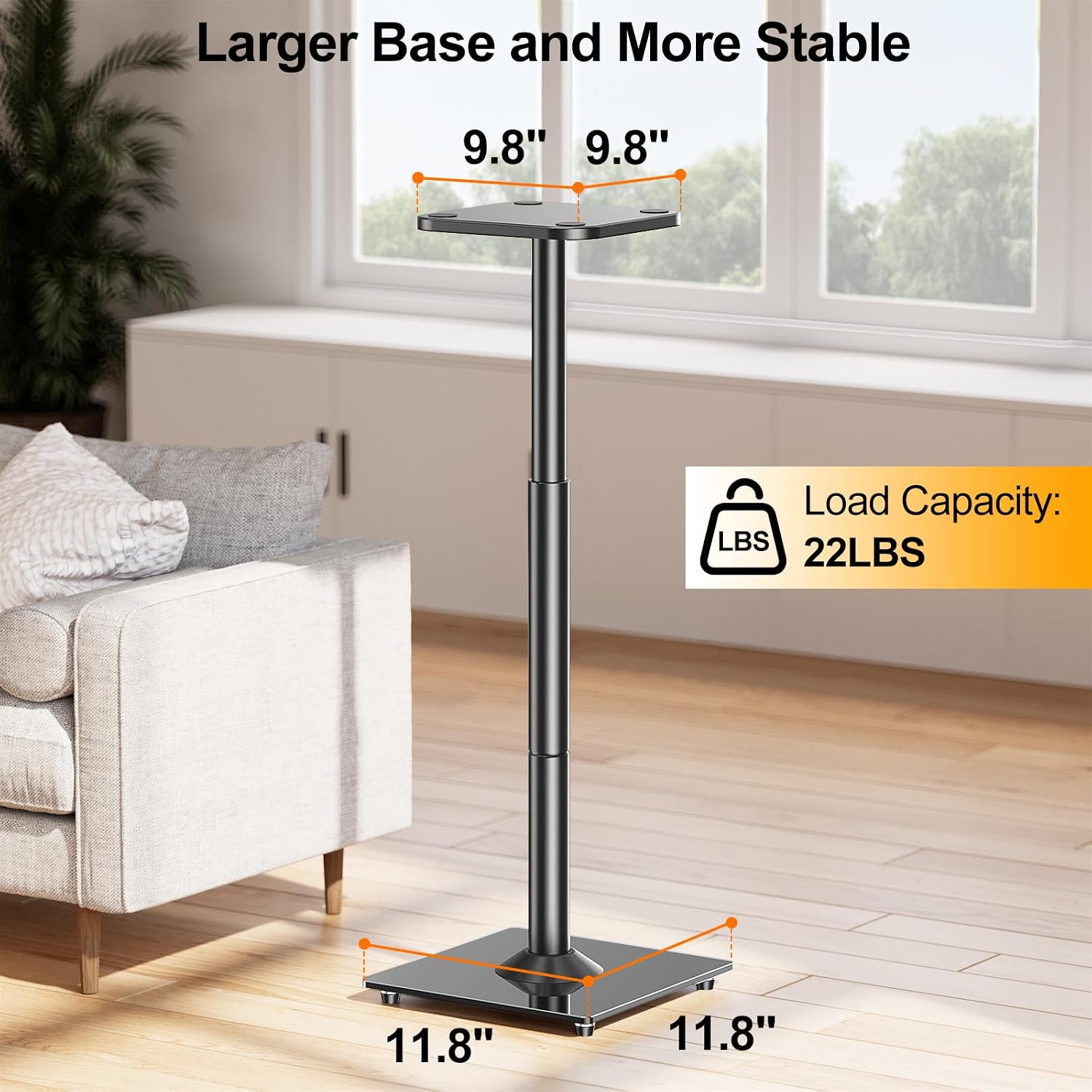 SOPORTES PARA PARLANTES ELIVED AJUSTABLES 28-37.4 PULGADAS BASE DE VIDRIO NEGRO - 5