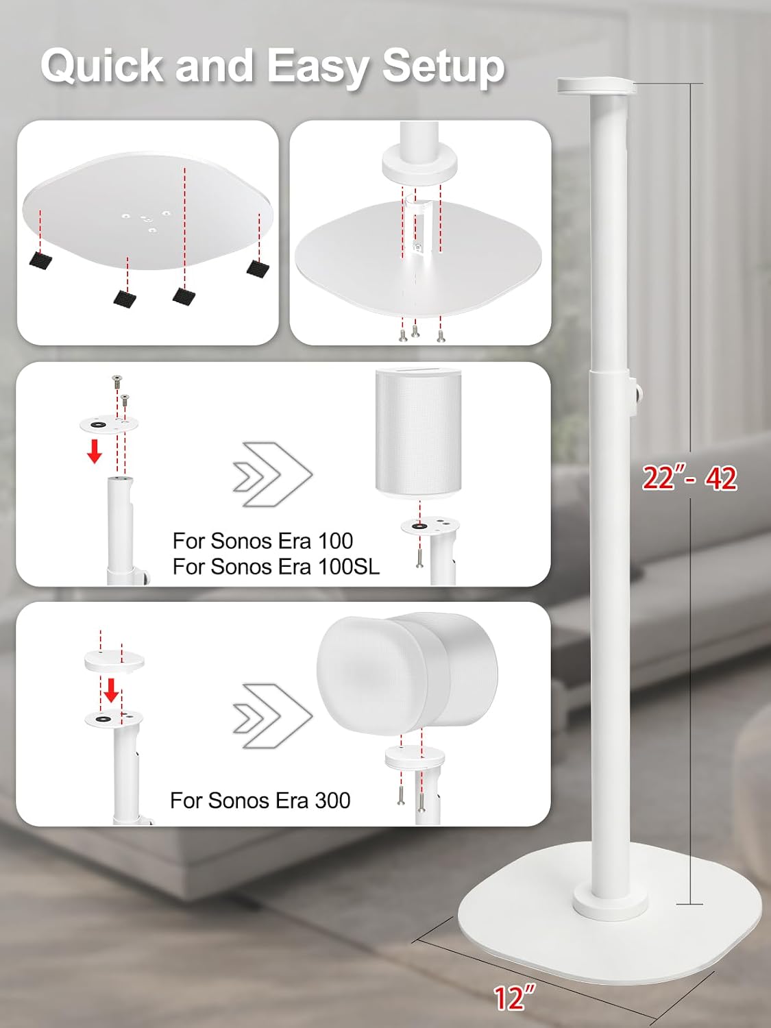 SOPORTES PARA PARLANTES HATURI PARA SONOS ERA 300, ERA 100 SL Y ERA 100, BLANCO - 5