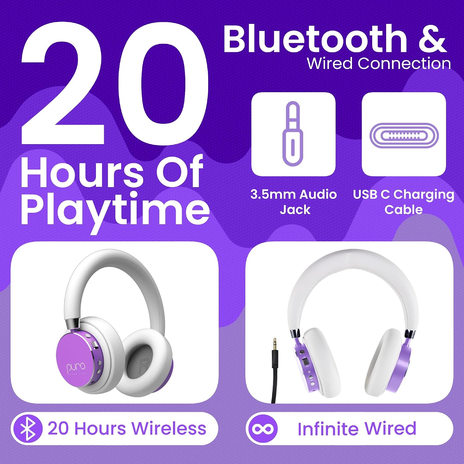 AUDÍFONOS PARA NIÑOS PURO SOUND LABS BT2200 PLUS MORADO - 3