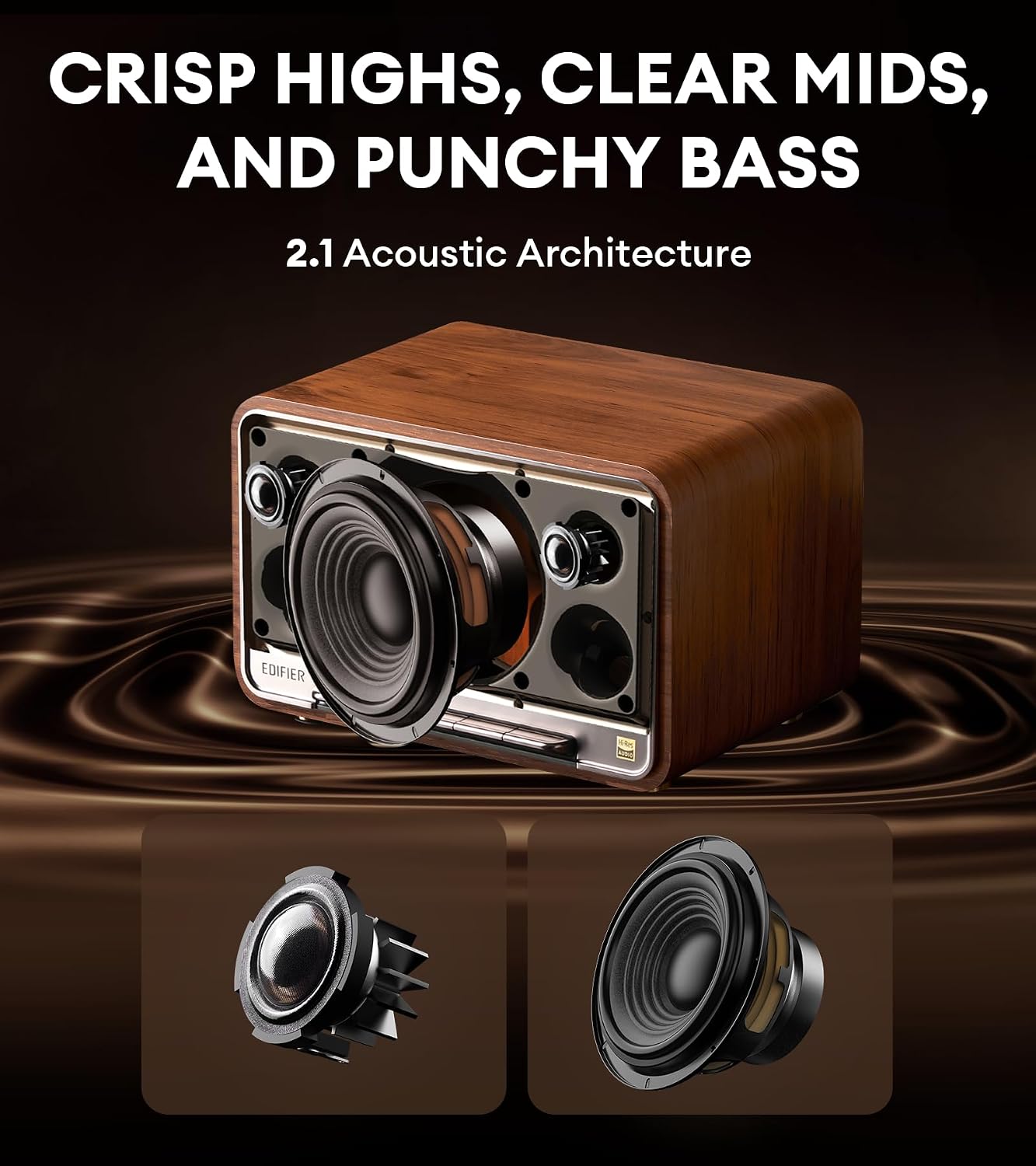 PARLANTE EDIFIER D32 RETRO MADERA BLUETOOTH AIRPLAY 2 MARRÓN - 3