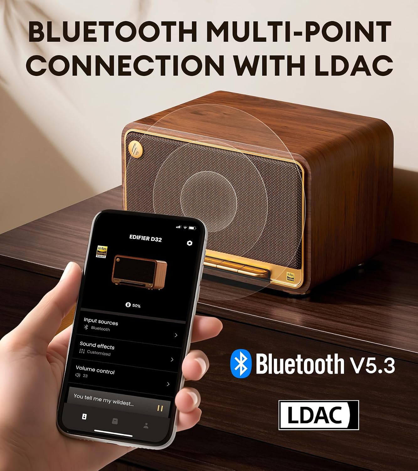PARLANTE EDIFIER D32 RETRO MADERA BLUETOOTH AIRPLAY 2 MARRÓN - 4