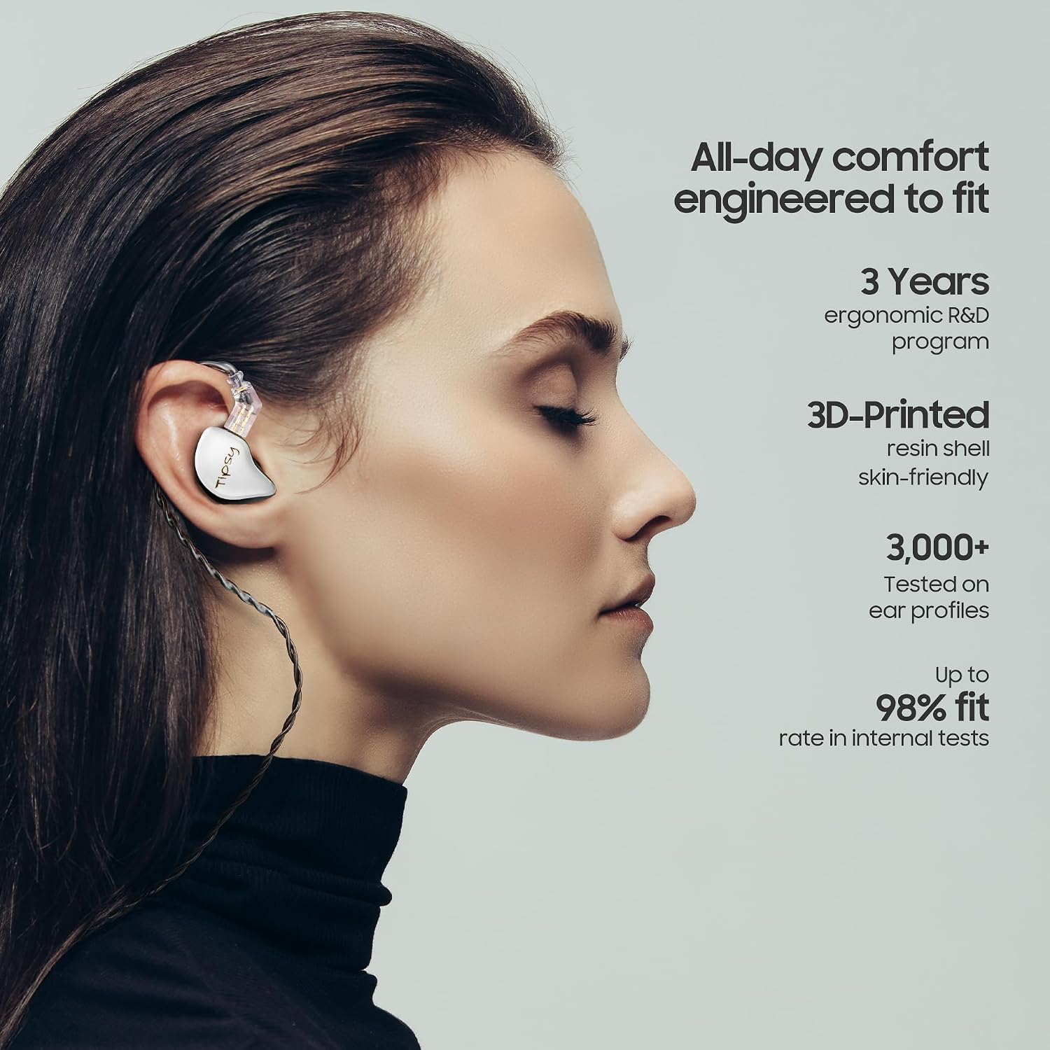 AUDÍFONOS IN-EAR TIPSYAUTHEN TIPSY M3 PROFESSIONAL 2BA+1DD NEGRO Y BLANCO - 4