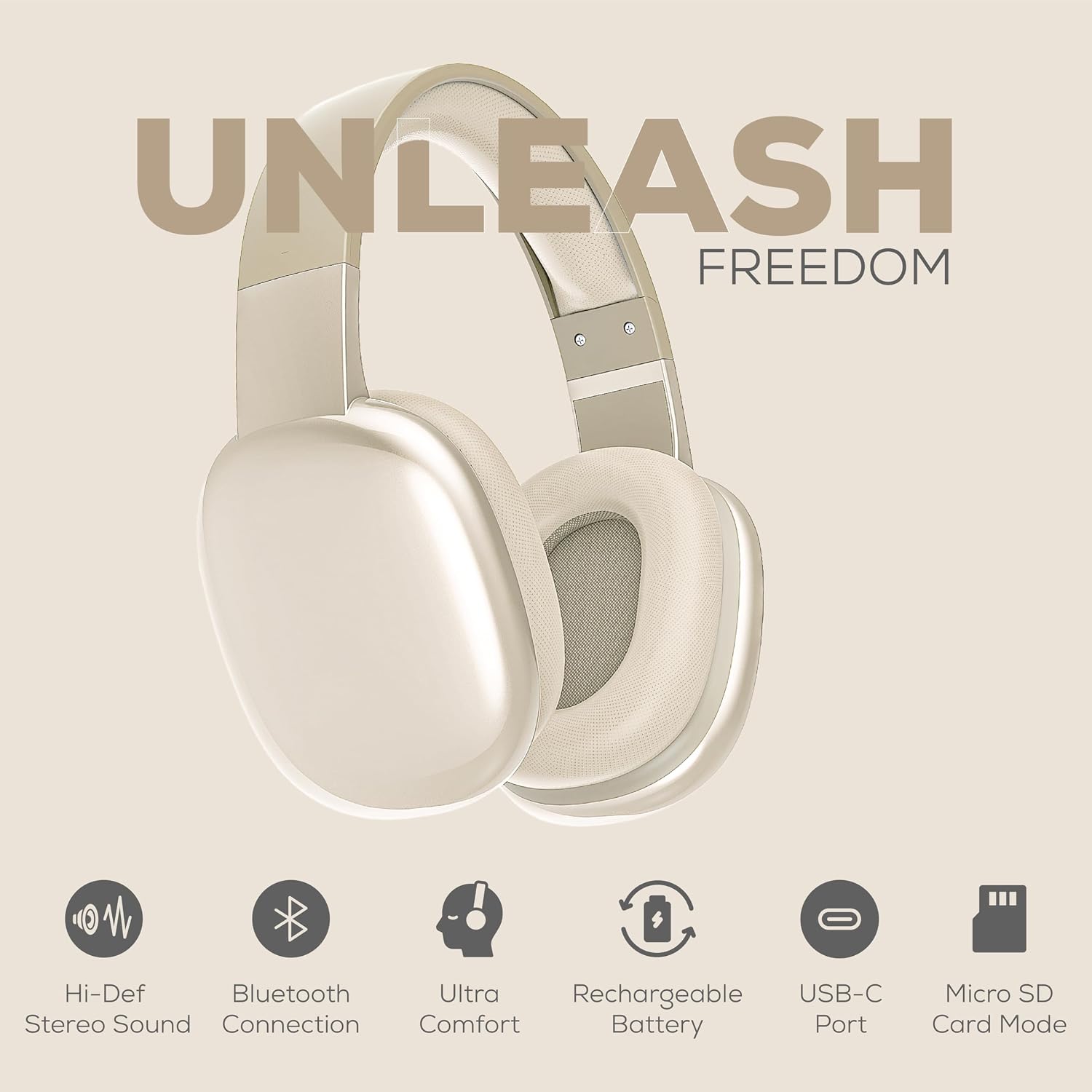 AUDÍFONOS GABBA GOODS OVER EAR BLUETOOTH BEIGE CON MICRÓFONO Y REDUCCIÓN DE RUIDO - 3