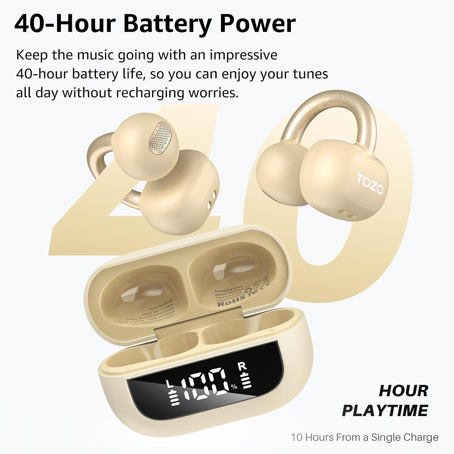 AUDÍFONOS TOZO OPENEARRING BLUETOOTH 5.4 OPEN EAR 40H - 4