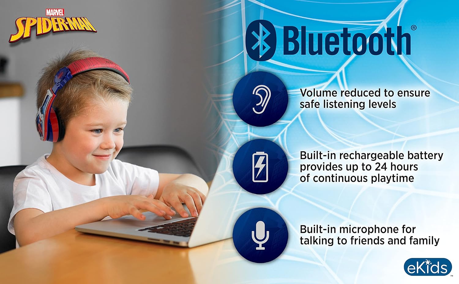 AUDÍFONOS INALÁMBRICOS EKIDS SPIDERMAN CON BLUETOOTH Y MICRÓFONO PARA NIÑOS - 2