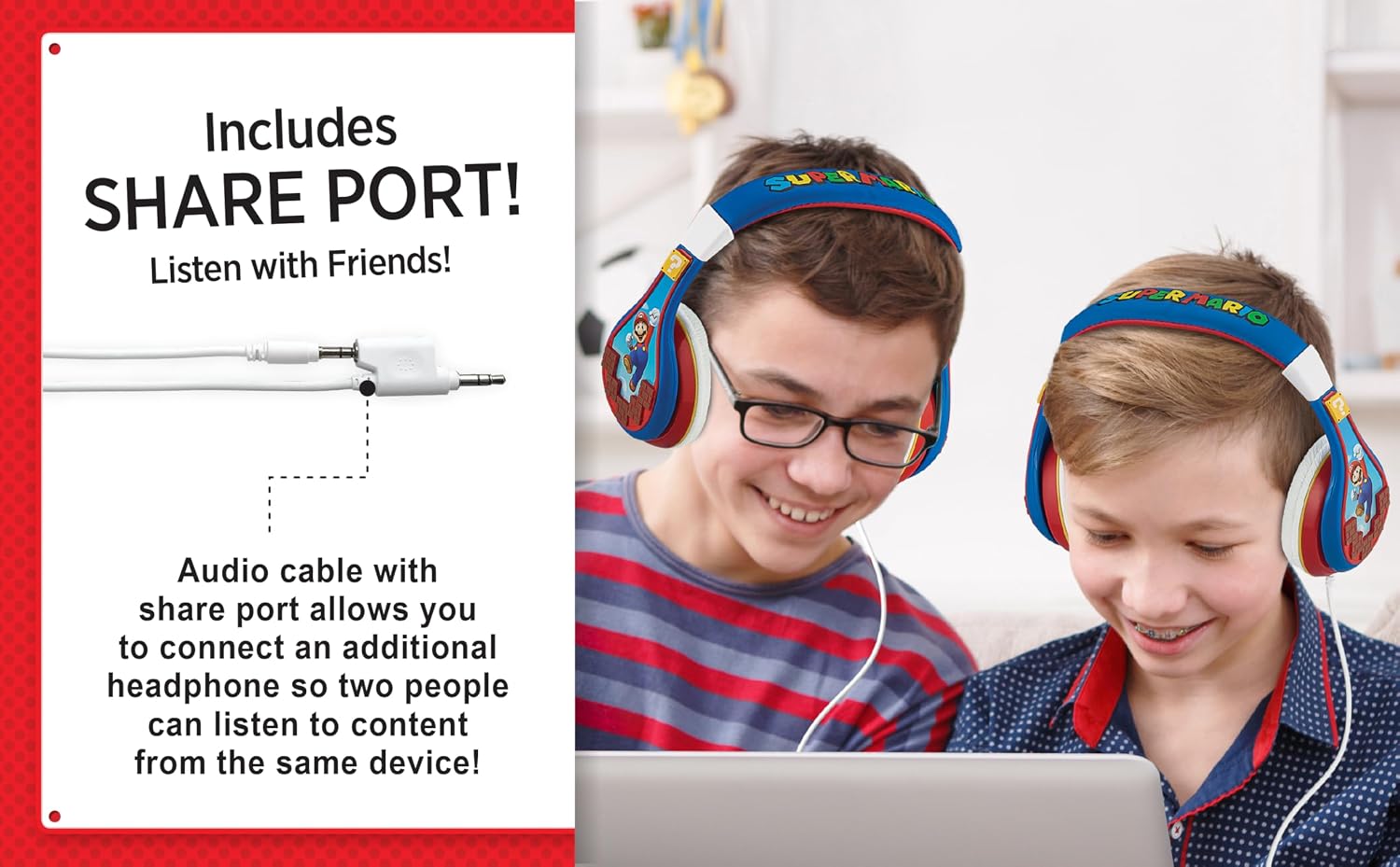 AUDÍFONOS PARA NIÑOS EKIDS SUPER MARIO CON DIADEMA AJUSTABLE Y CONTROL DE VOLUMEN - 2